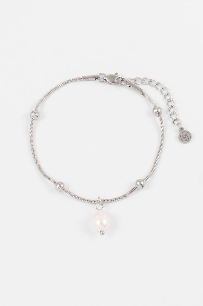 WATERPROOF SILVER CHAIN FRESHWATER PEARL BRACELET