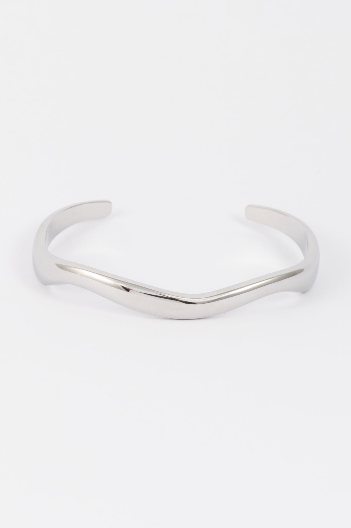 WATERPROOF SILVER MOLTEN OPEN CUFF BRACELET