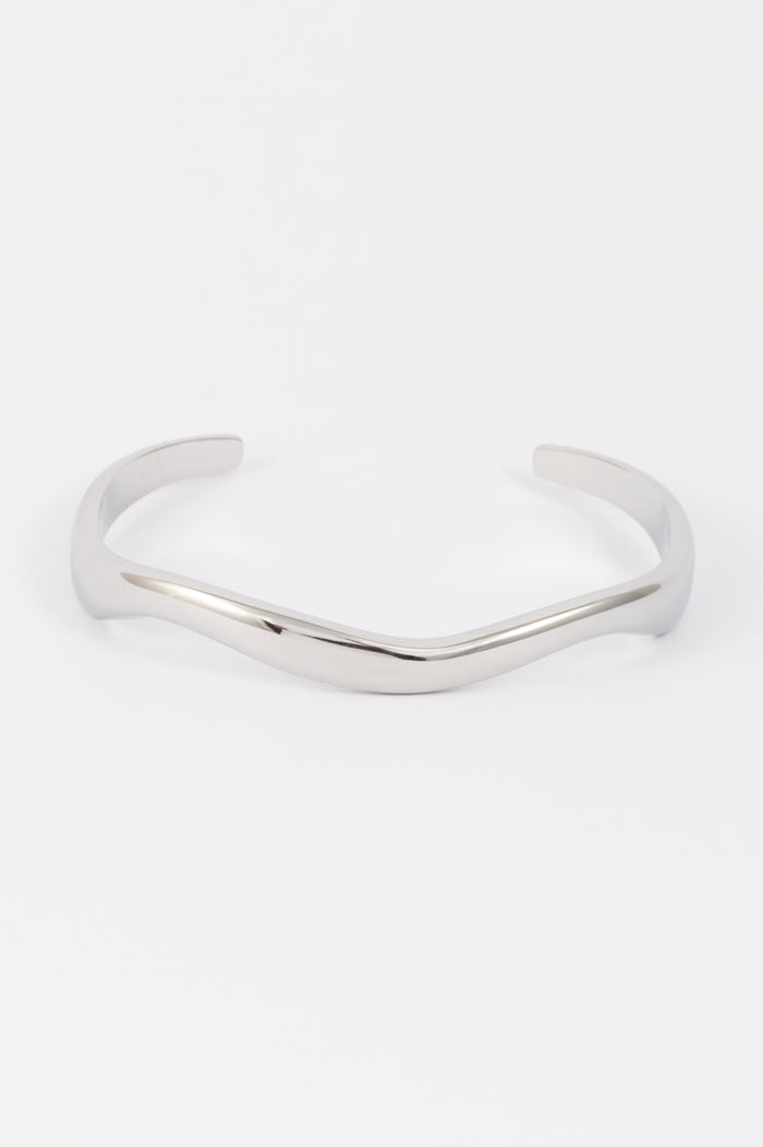 WATERPROOF SILVER MOLTEN OPEN CUFF BRACELET