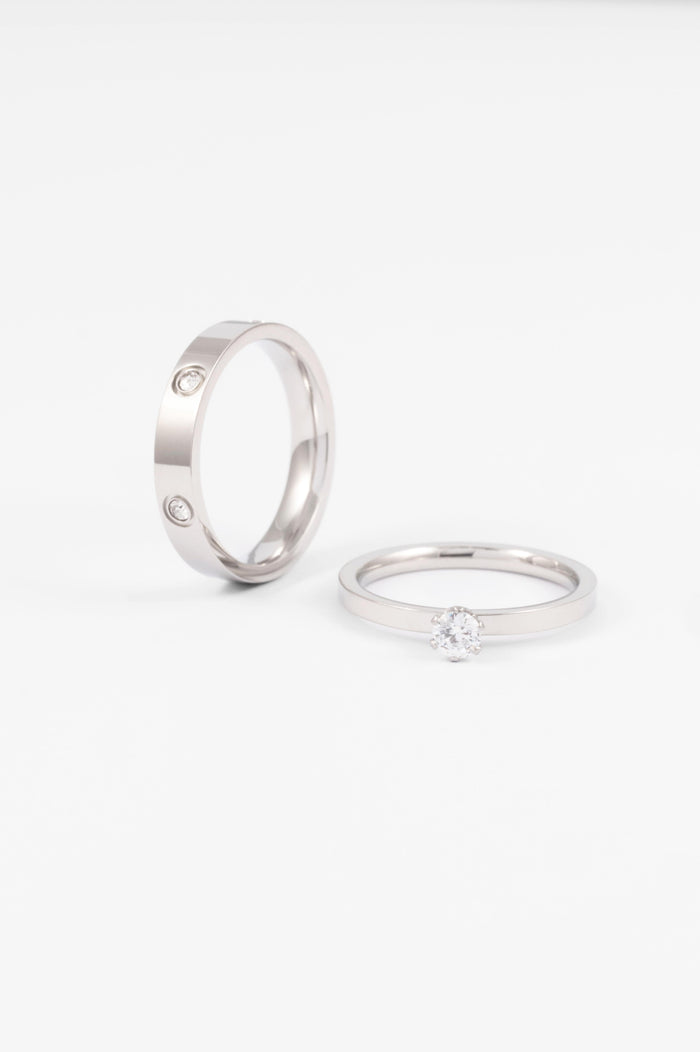 WATERPROOF SILVER SQUARE BAND 2 PACK RINGS - M/L
