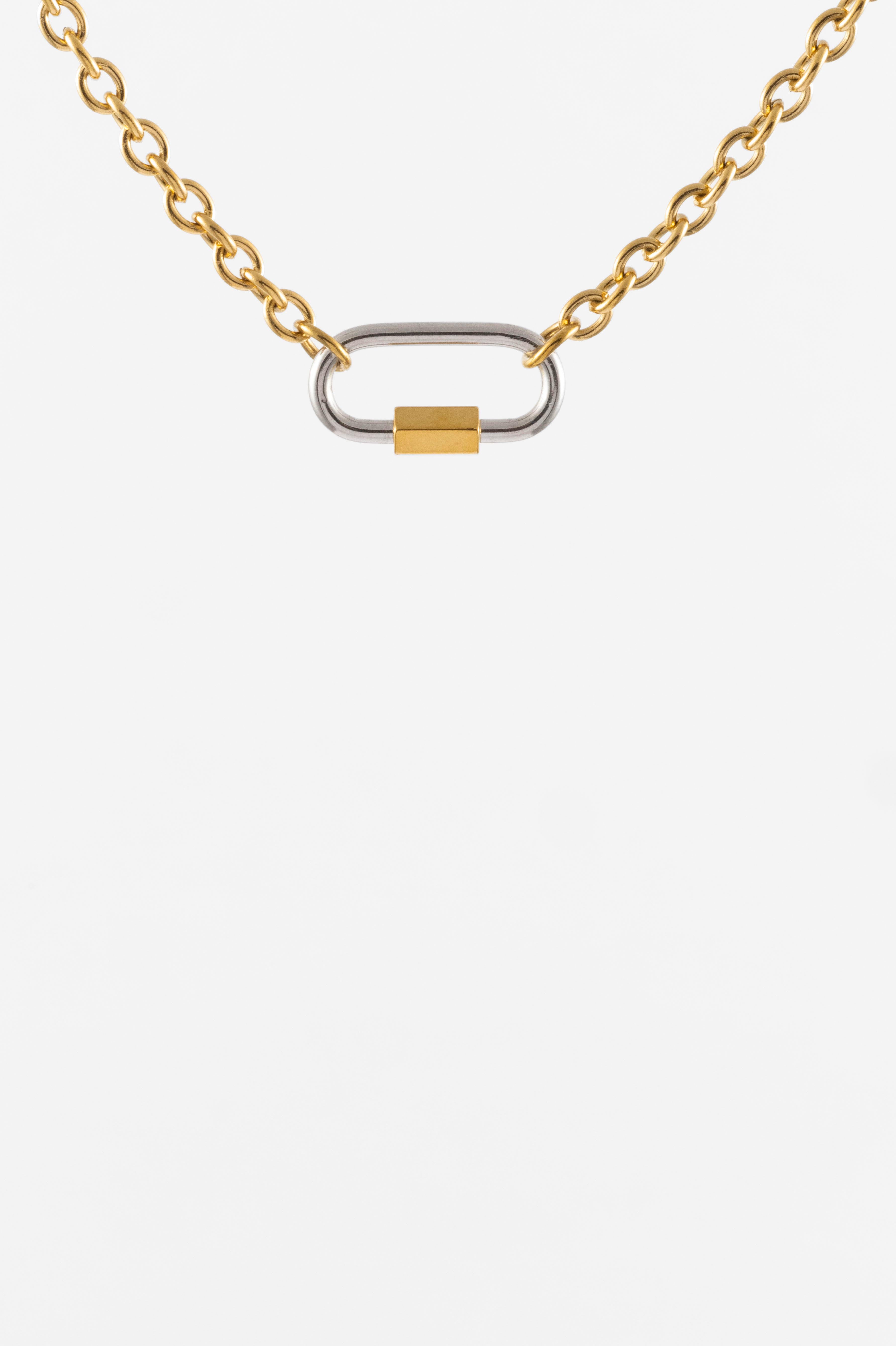 WATERPROOF TWO TONE CARABINER PENDANT NECKLACE