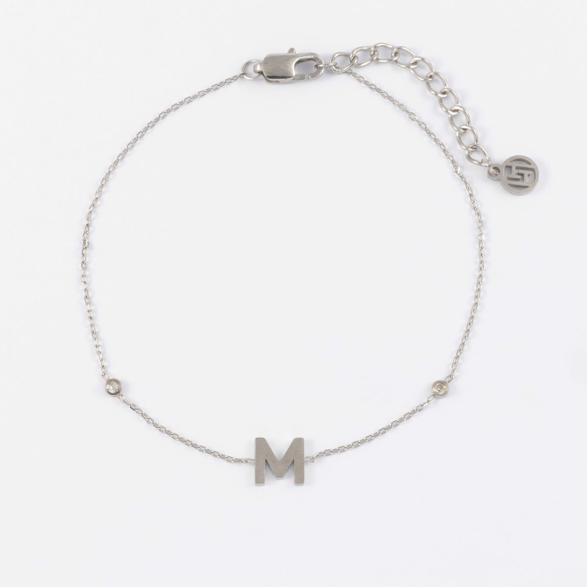 SILVER CZ & SIDE INITIAL M BRACELET