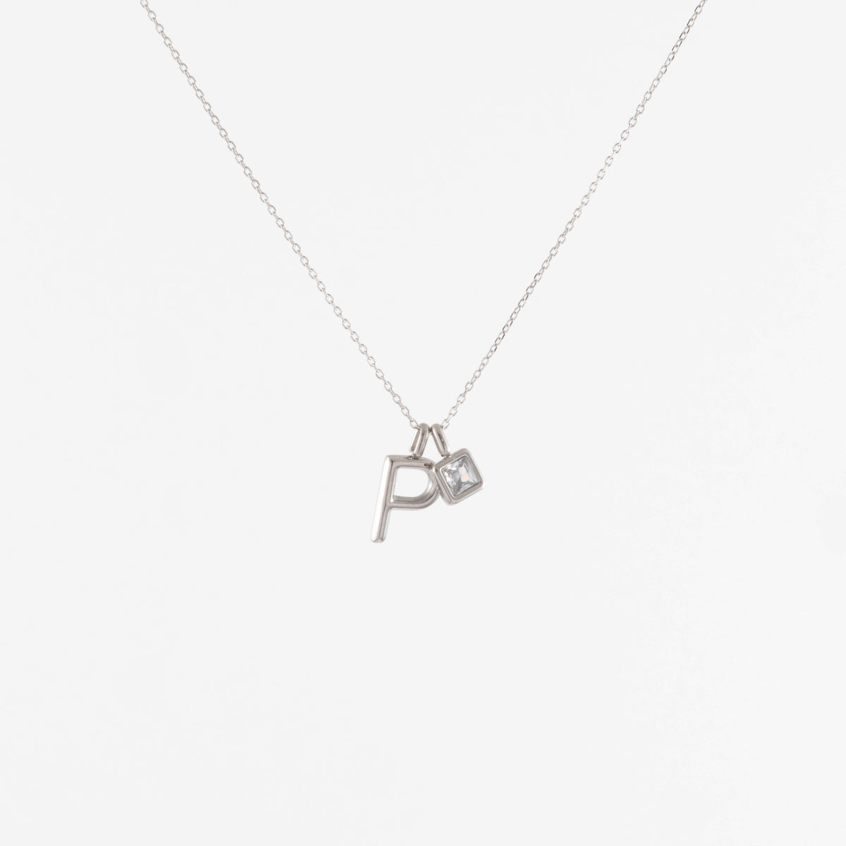 SILVER CZ & INITIAL P CHARM NECKLACE