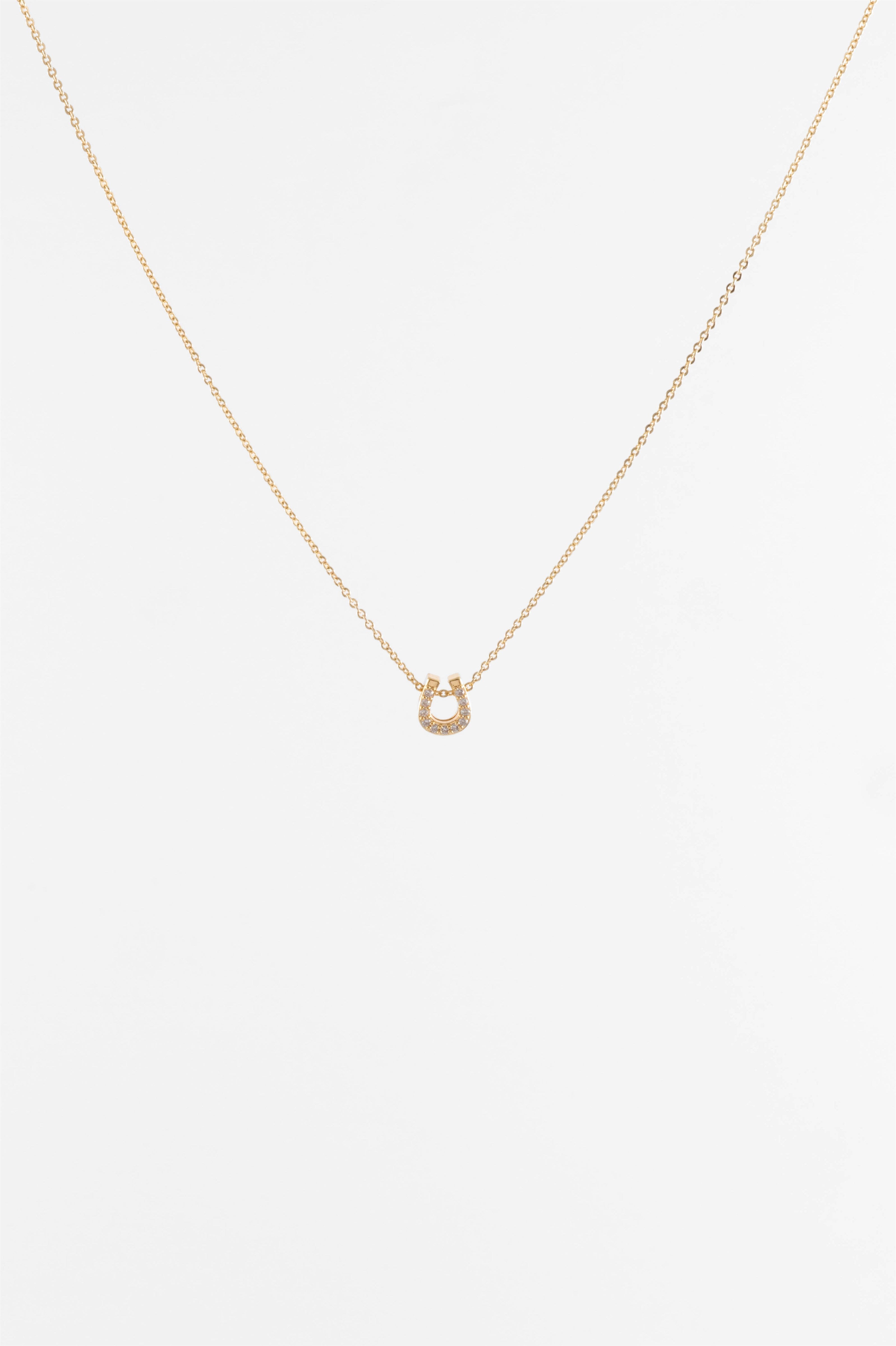 GOLD CUBIC ZIRCONIA HORSE SHOE PENDANT NECKLACE