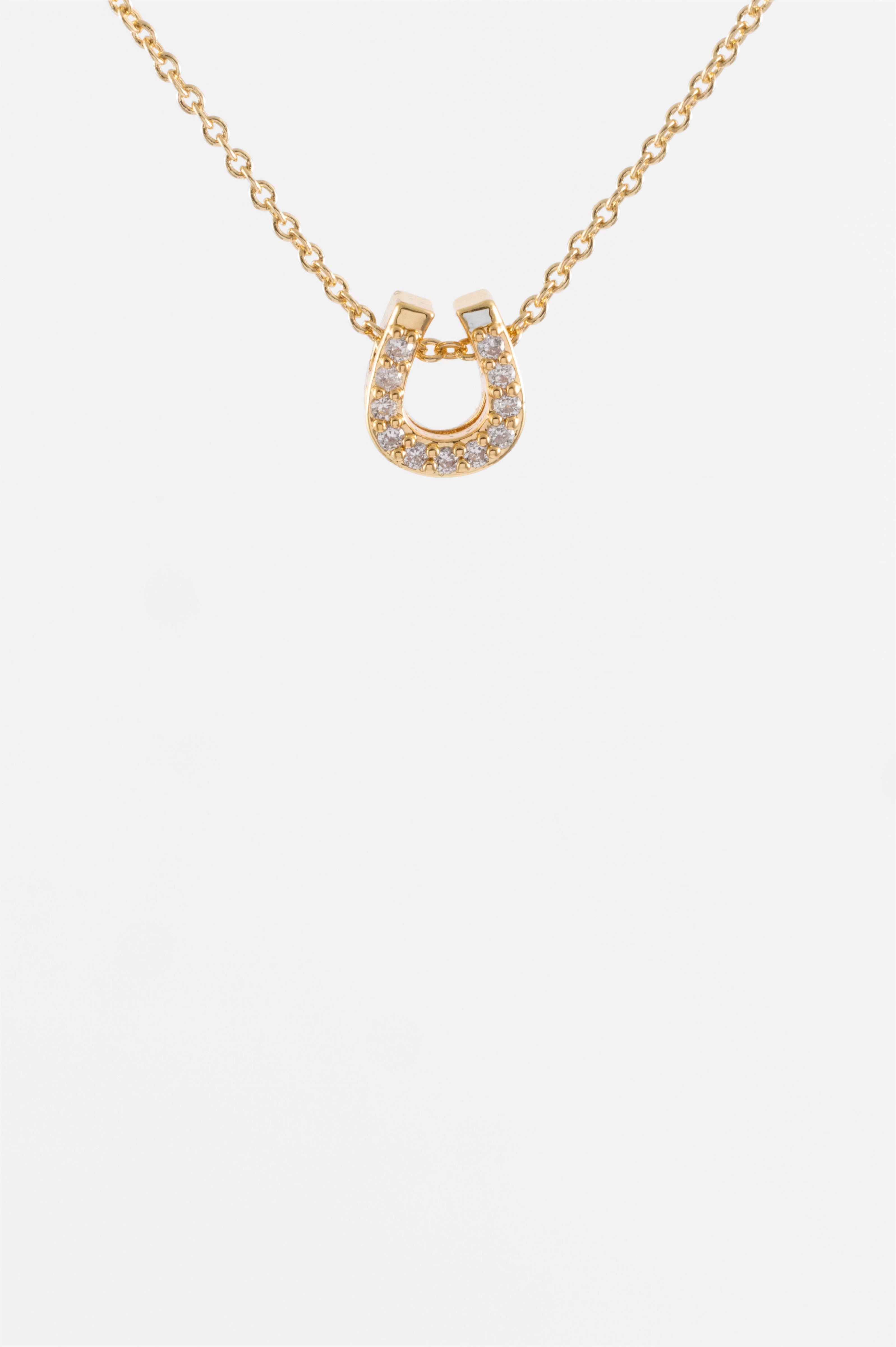 GOLD CUBIC ZIRCONIA HORSE SHOE PENDANT NECKLACE