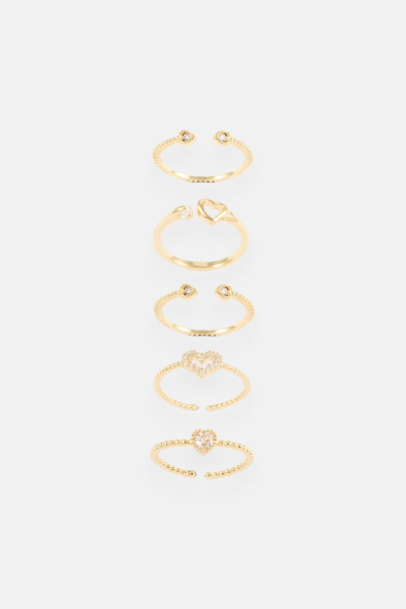 GOLD CZ PAVE HEART 5 PACK ADJUSTABLE RING