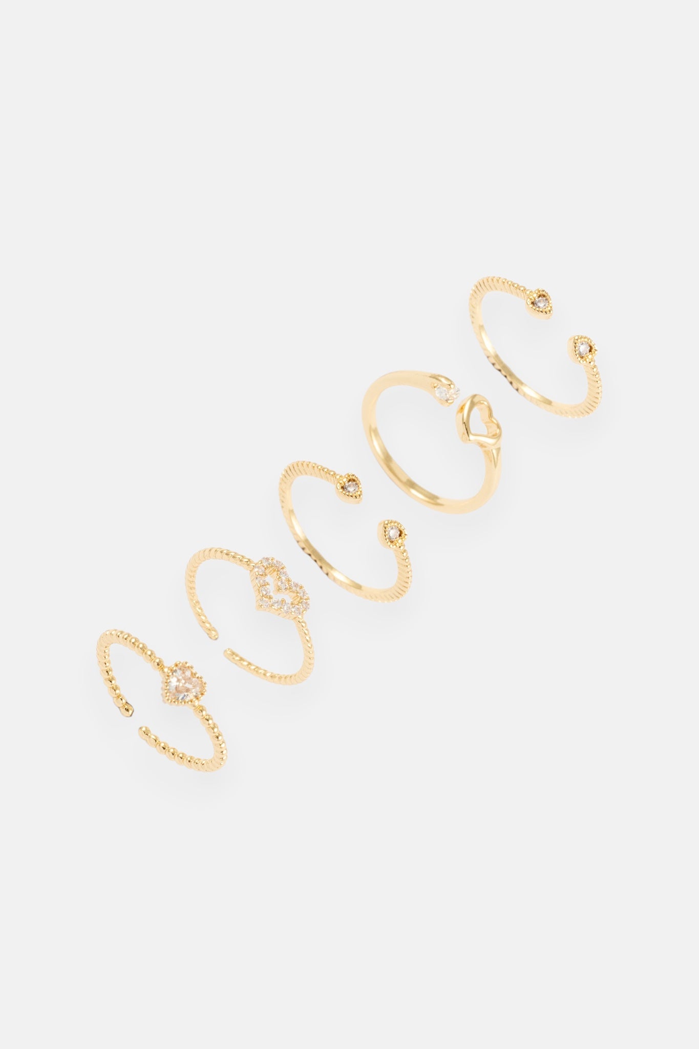 GOLD CZ PAVE HEART 5 PACK ADJUSTABLE RING