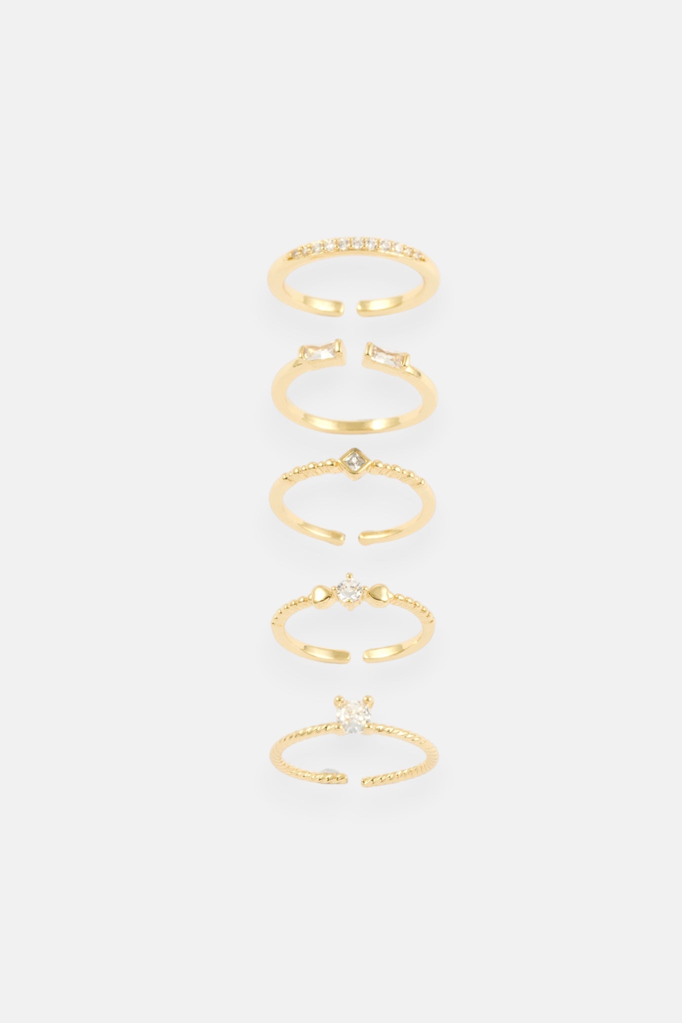 GOLD CZ TEXTURED 5 PACK ADJUSTABLE RING