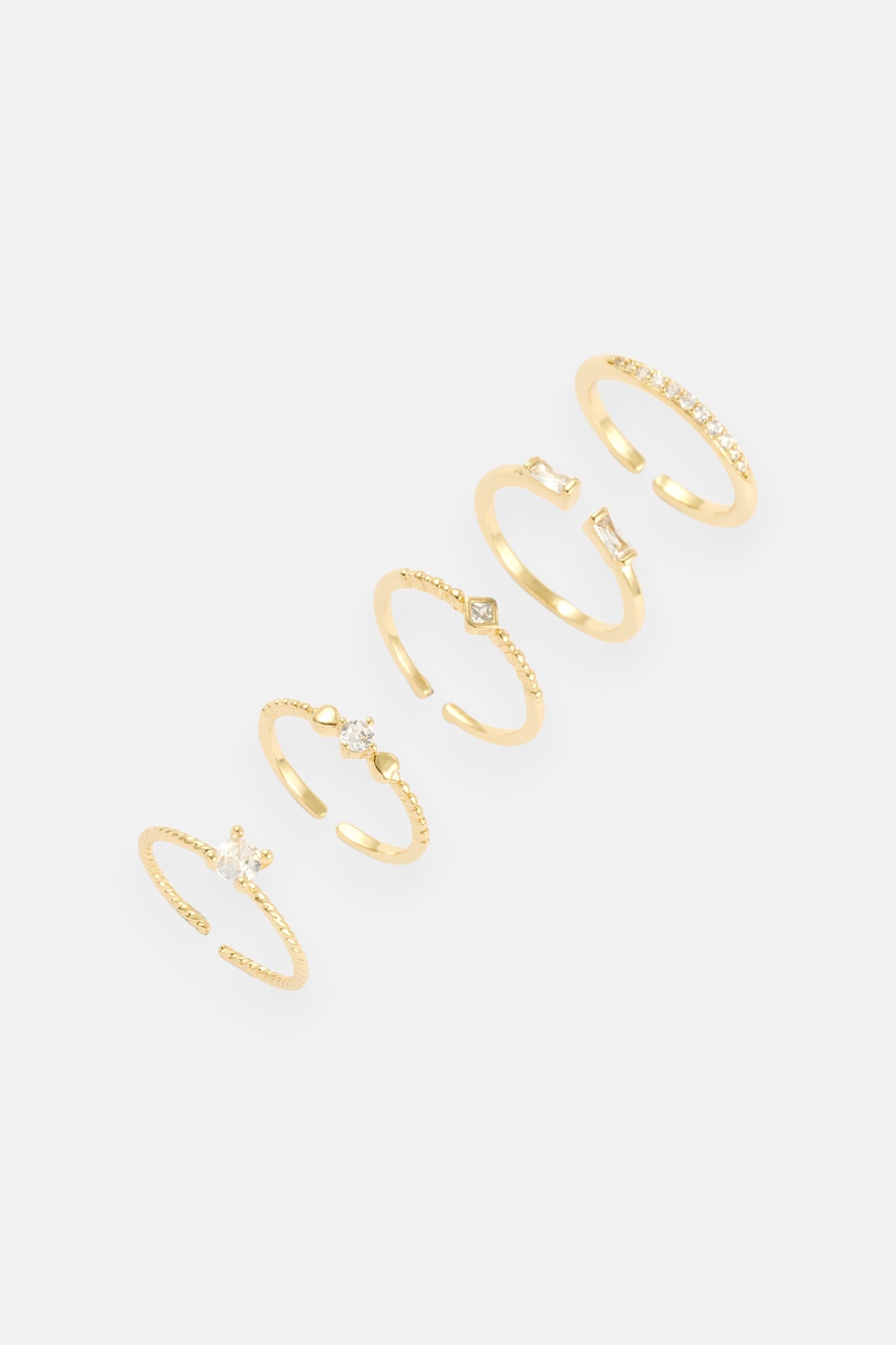 GOLD CZ TEXTURED 5 PACK ADJUSTABLE RING