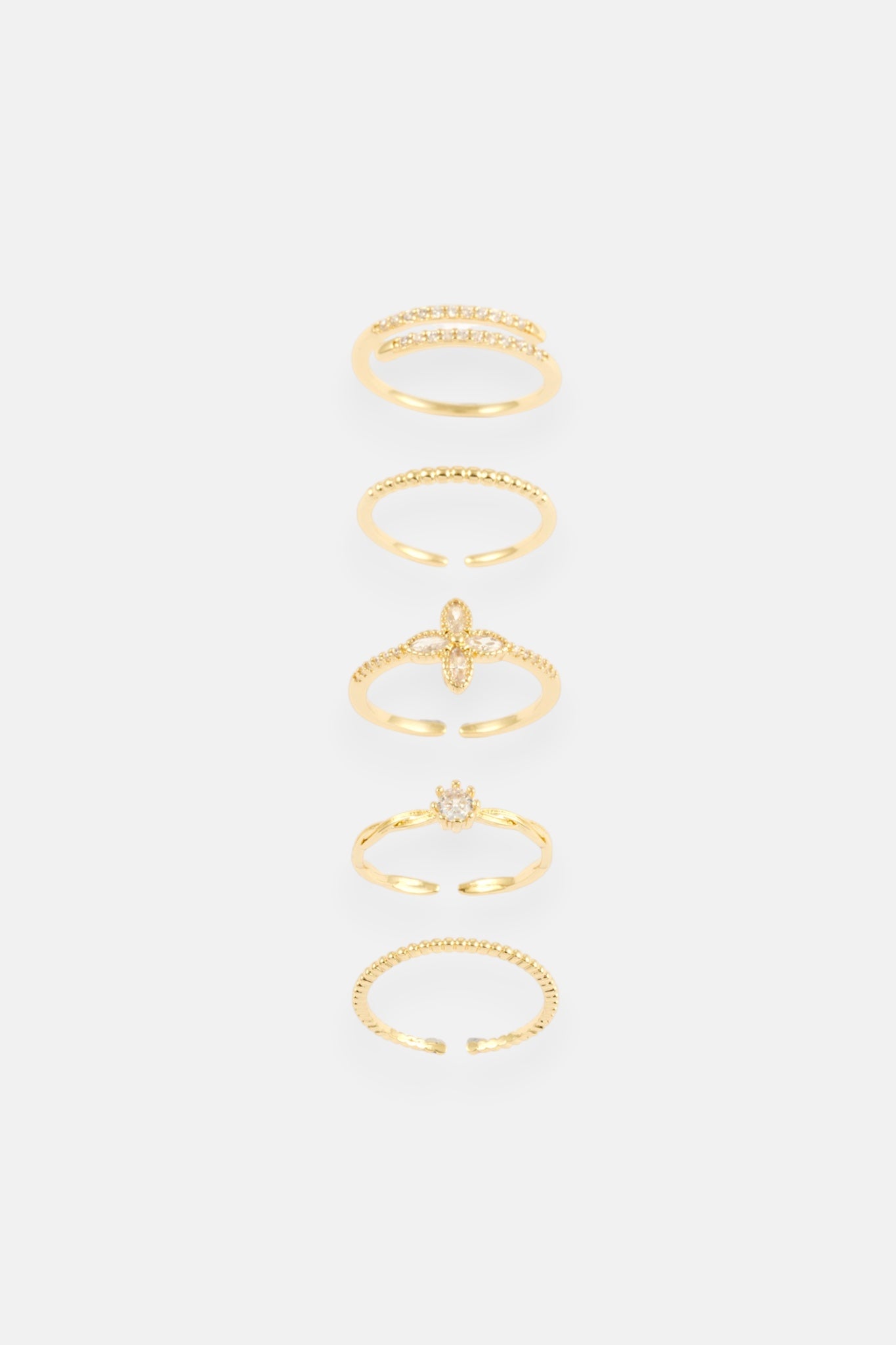 GOLD CZ MARQUISE FLOWER 5 PACK ADJUSTABLE RING