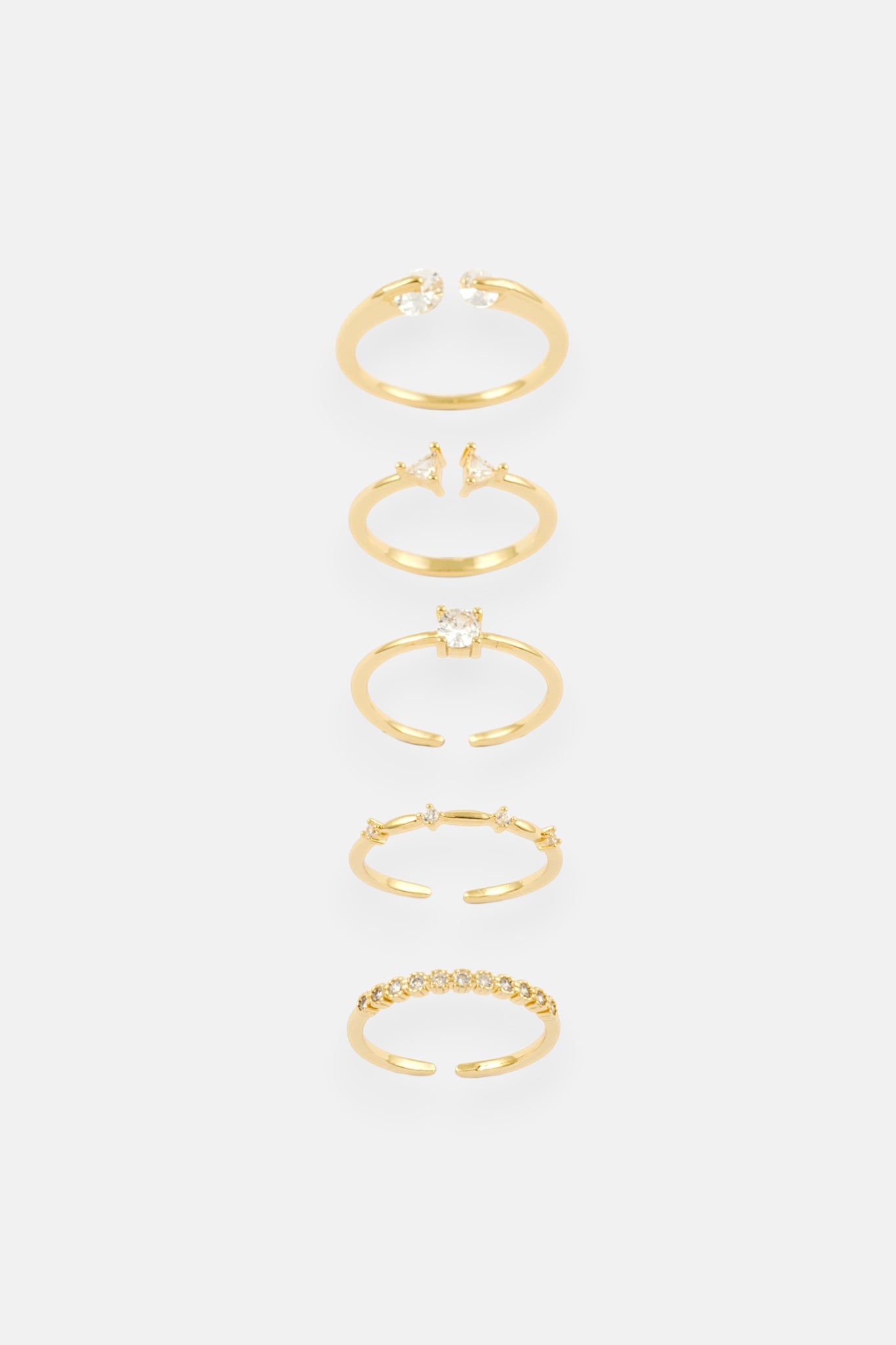 GOLD CZ TRIANGLE OPEN 5 PACK ADJUSTABLE RING