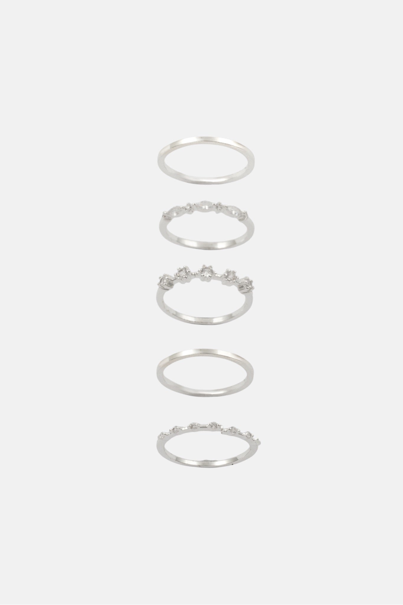SILVER CZ BASIC STATION 5 PACK ADJUSTABLE RING