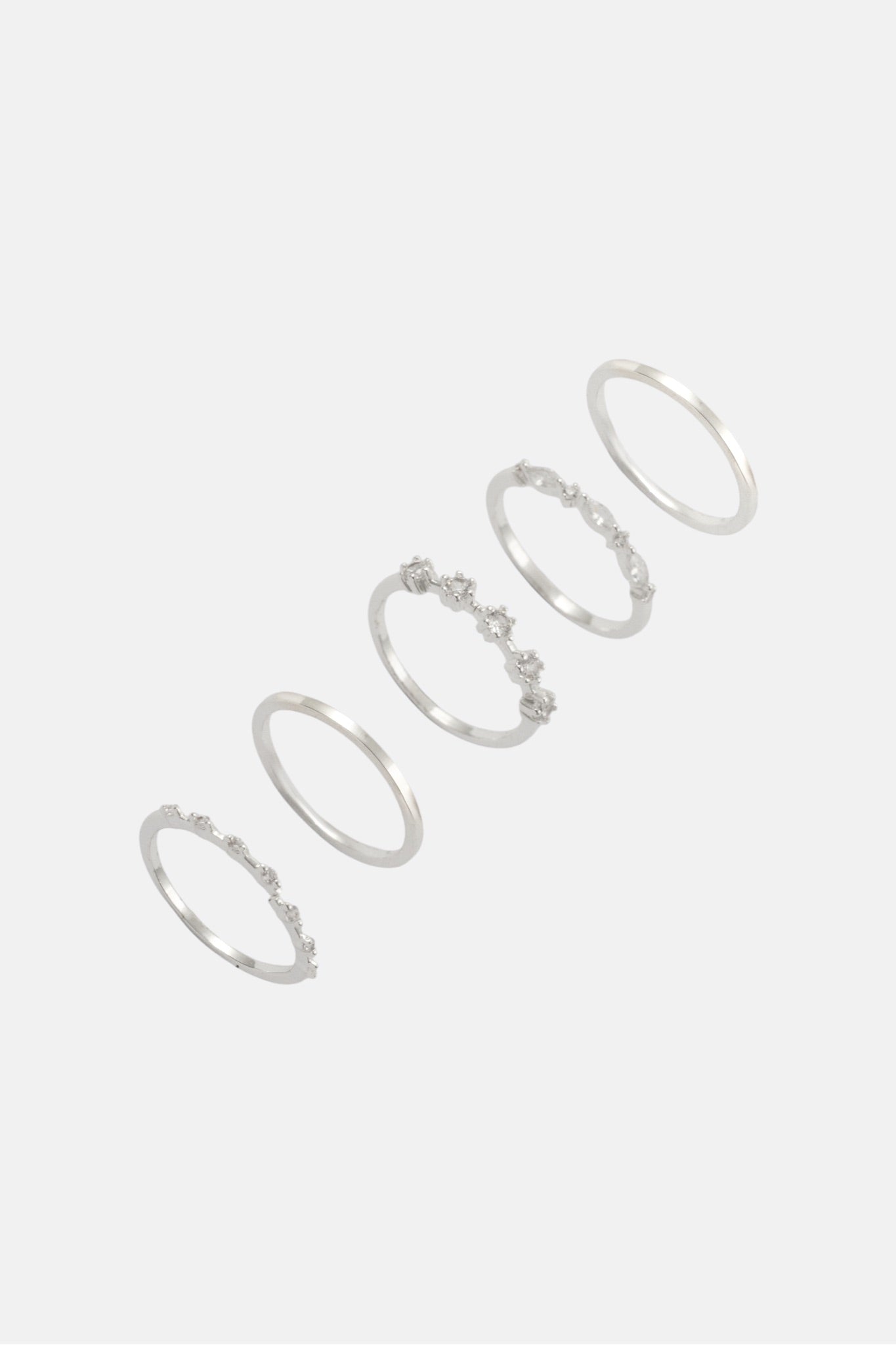 SILVER CZ BASIC STATION 5 PACK ADJUSTABLE RING