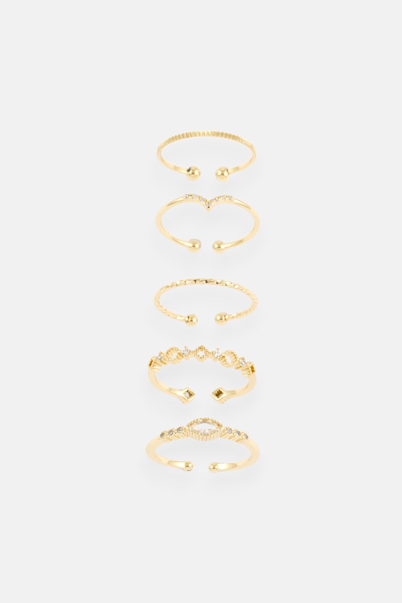 GOLD CZ WISHBONE 5 PACK ADJUSTABLE RING