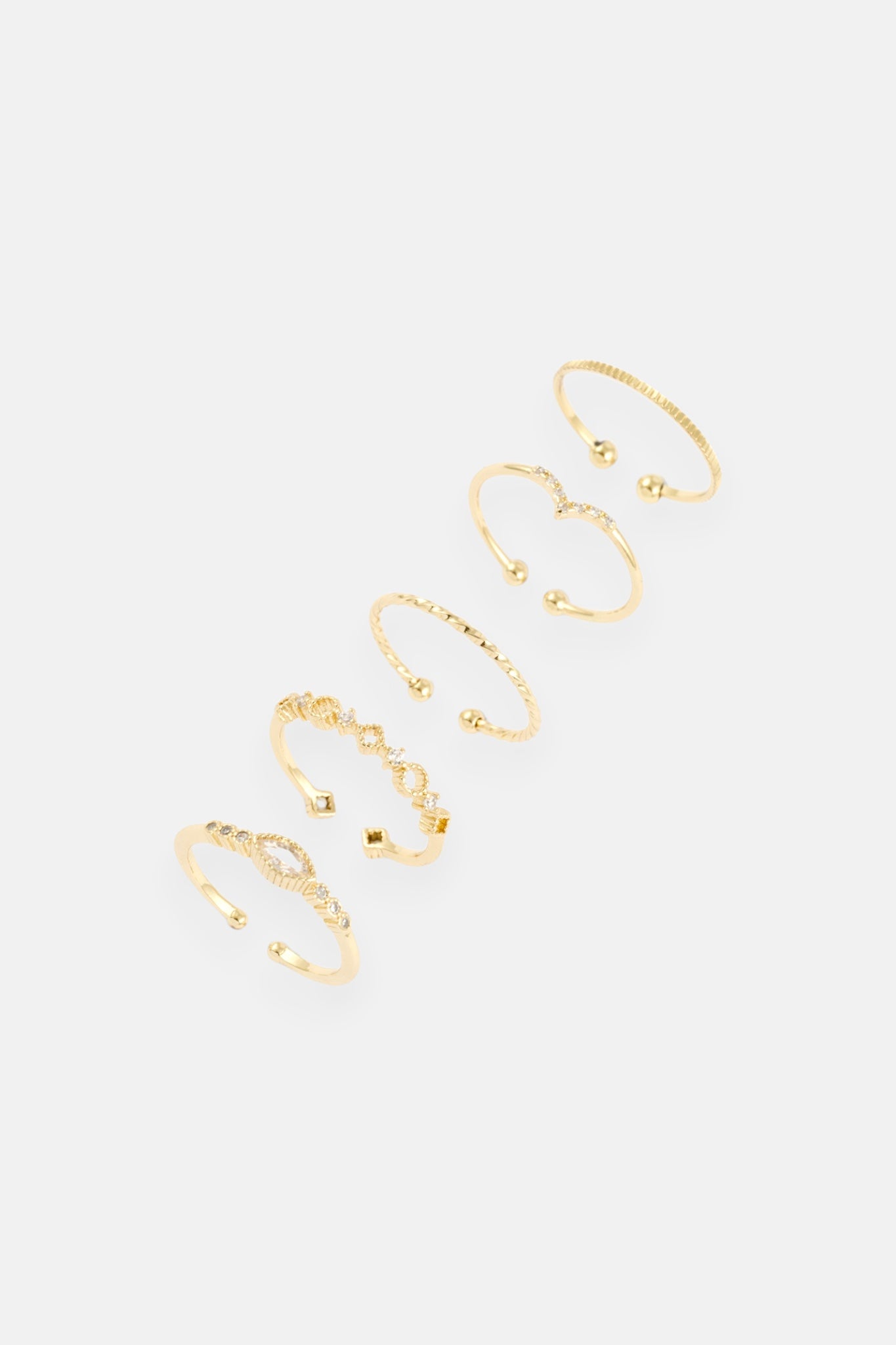 GOLD CZ WISHBONE 5 PACK ADJUSTABLE RING