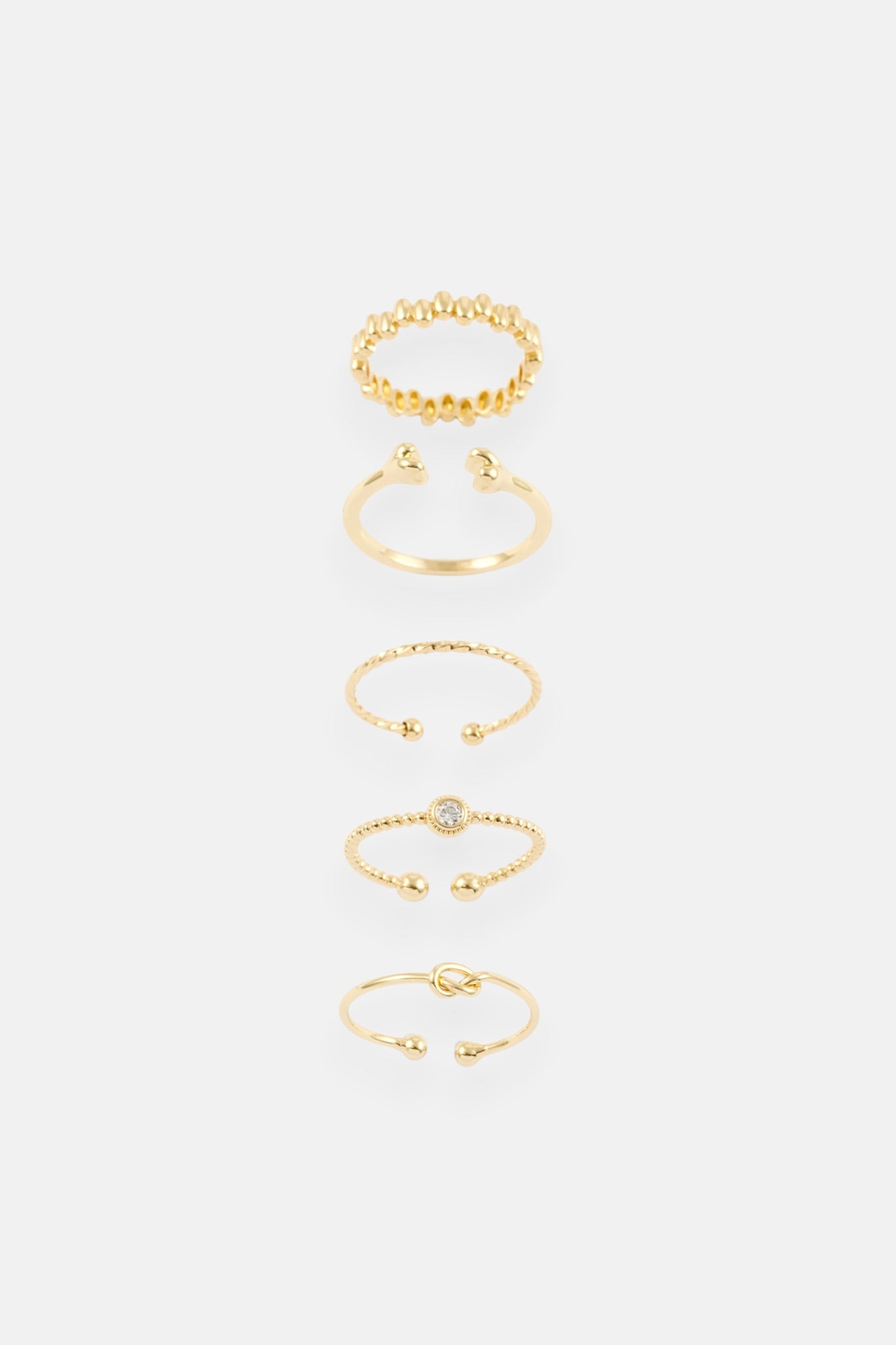 GOLD CZ BEADED BEZEL 5 PACK ADJUSTABLE RING