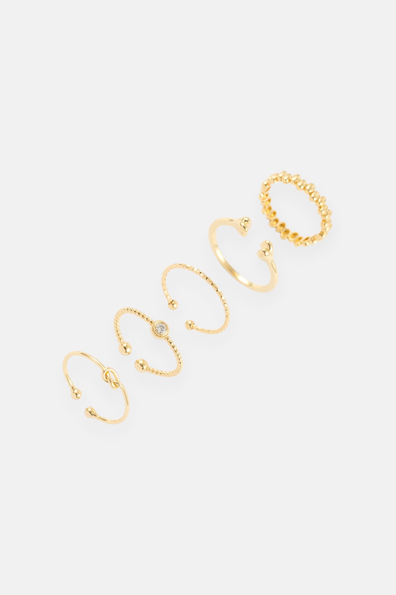 GOLD CZ BEADED BEZEL 5 PACK ADJUSTABLE RING