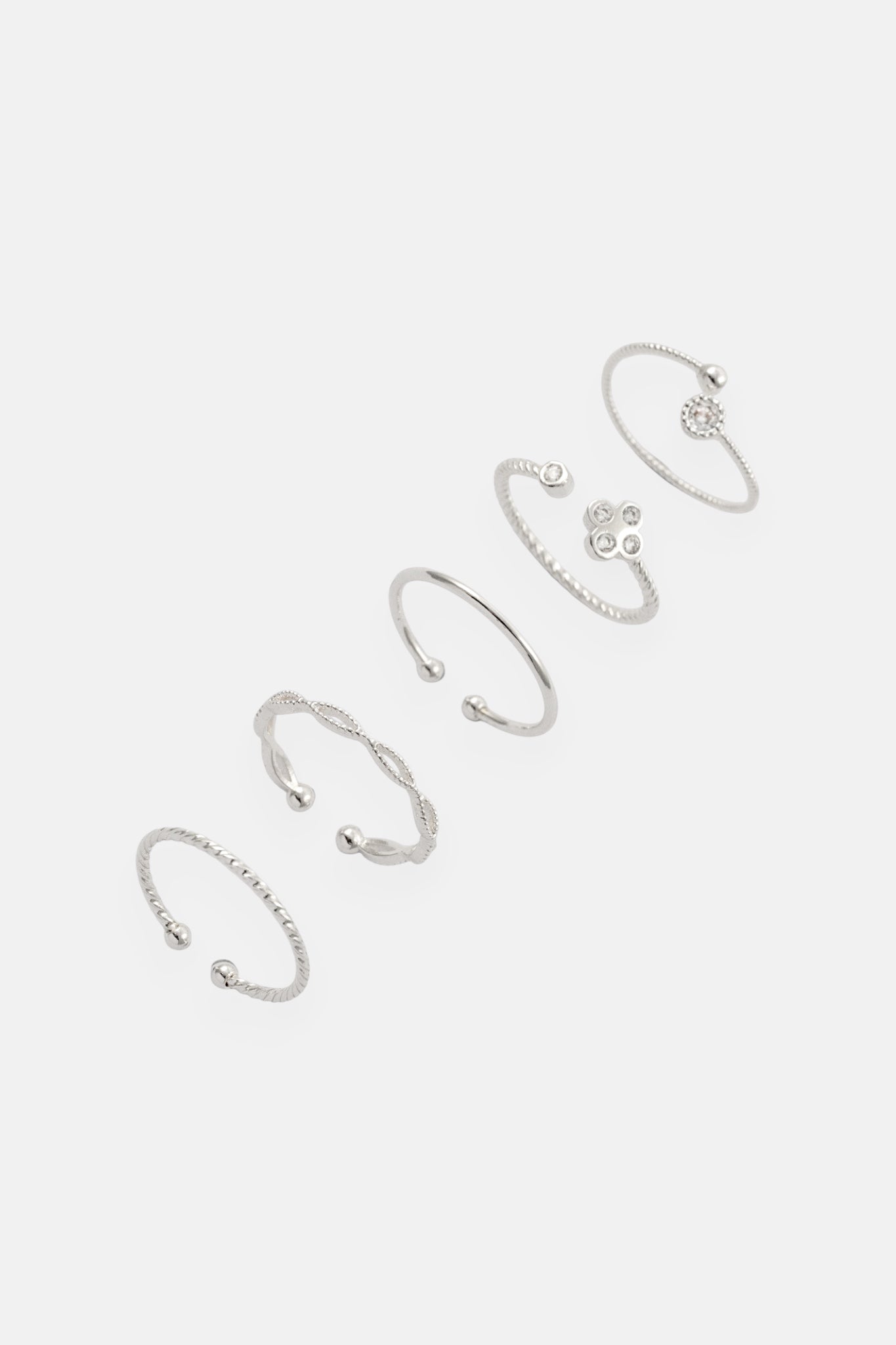 SILVER CZ FOUR PETAL WRAP 5 PACK ADJUSTABLE RING