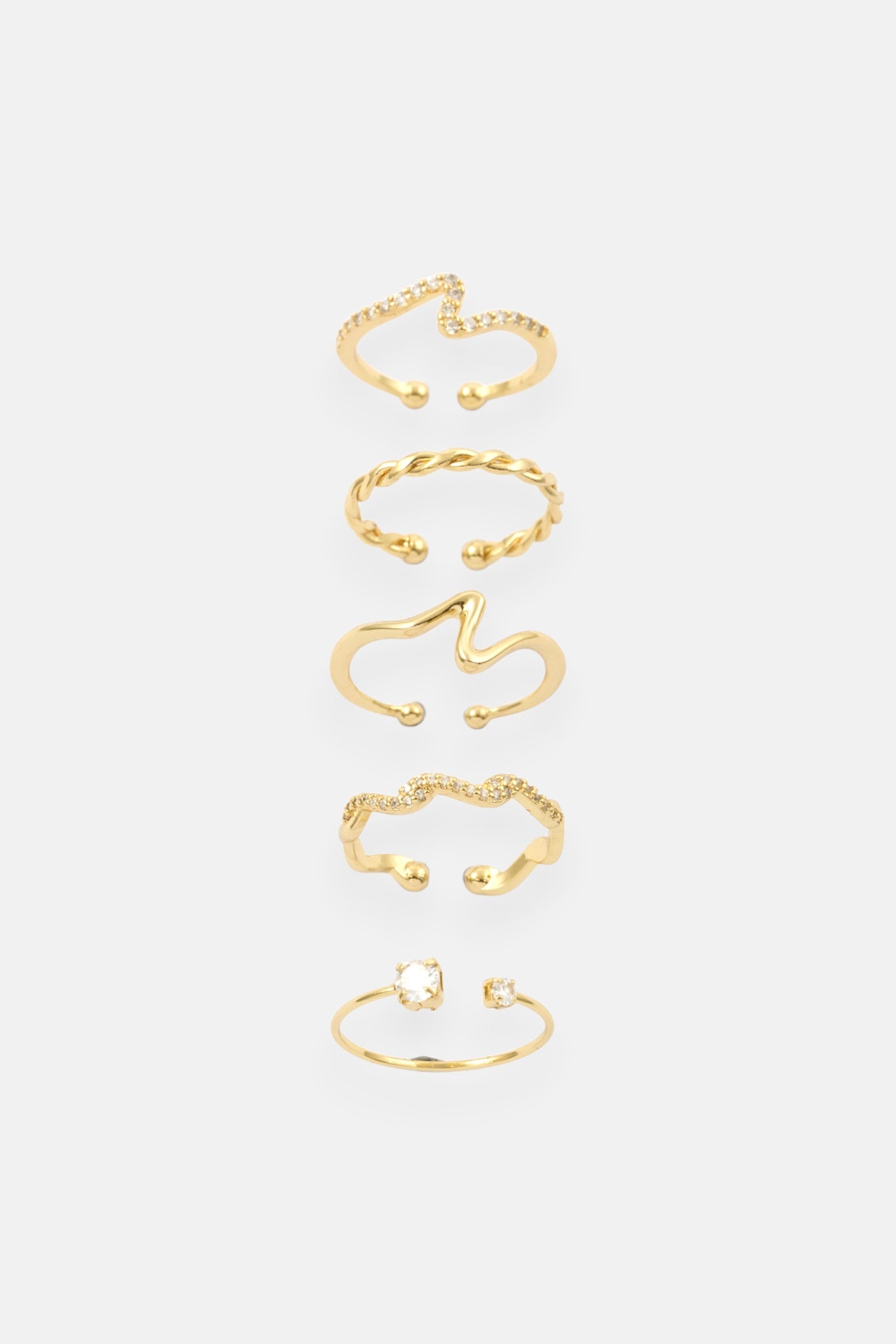 GOLD CZ PAVE WAVE 5 PACK ADJUSTABLE RING