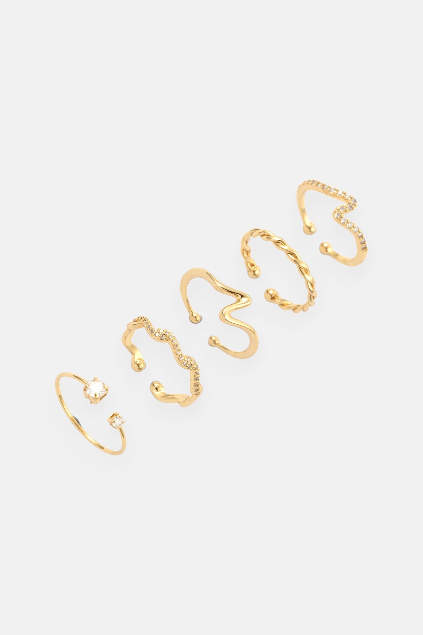 GOLD CZ PAVE WAVE 5 PACK ADJUSTABLE RING