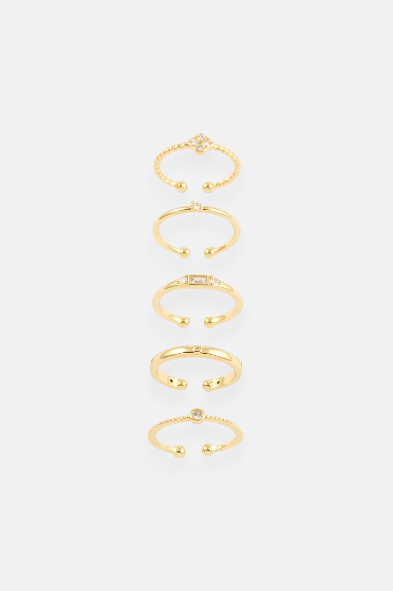 GOLD CZ FOUR PETAL BEADED 5 PACK ADJUSTBABLE RING