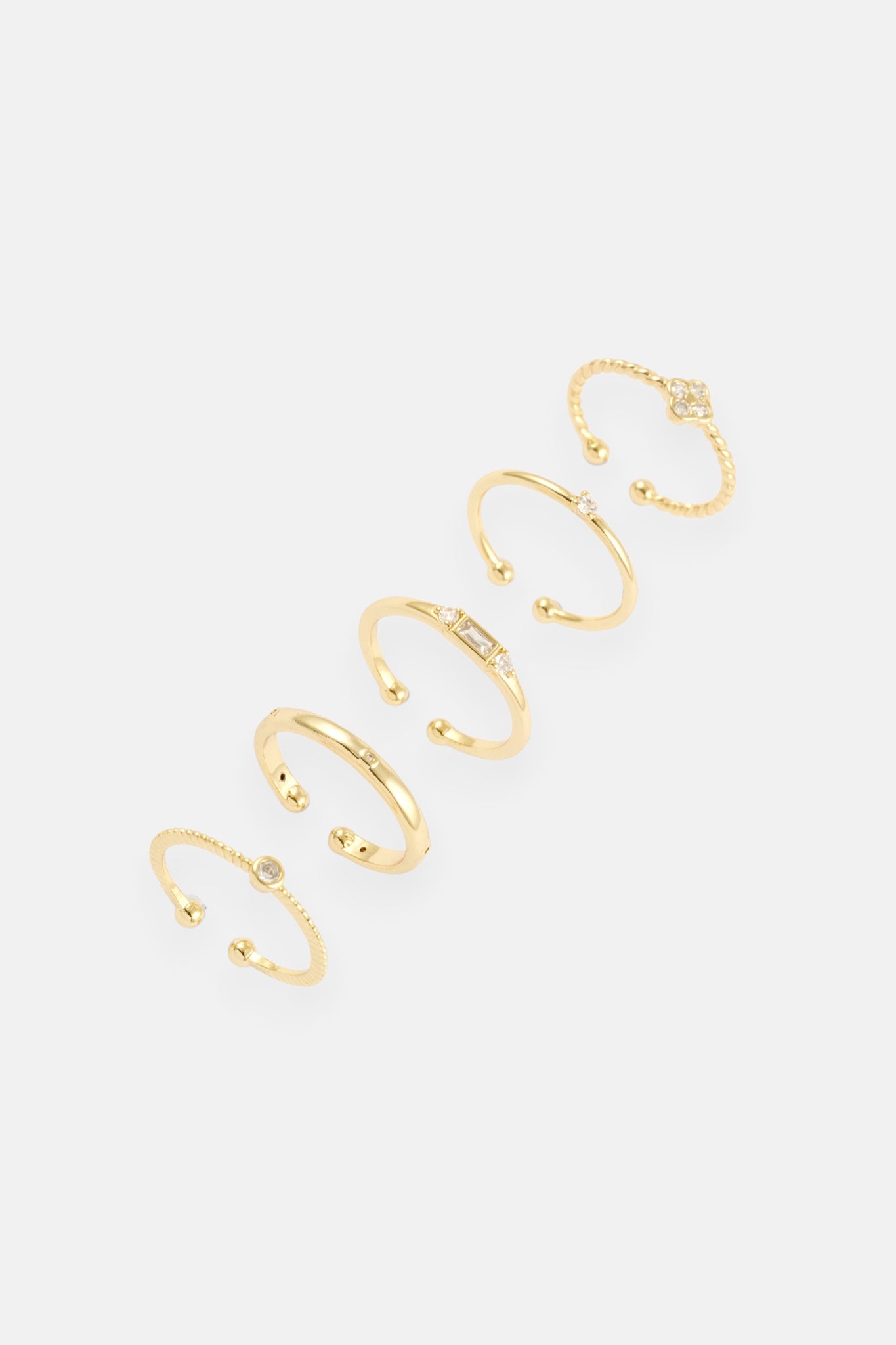 GOLD CZ FOUR PETAL BEADED 5 PACK ADJUSTBABLE RING