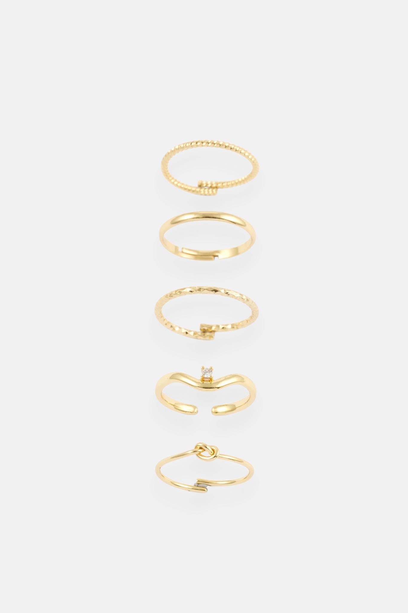 GOLD FLOATING CZ KNOT 5 PACK RING ADJUSTABLE