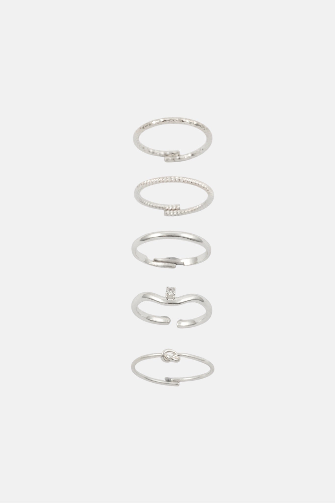 SILVER FLOATING CZ KNOT 5 PACK RING ADJUSTABLE