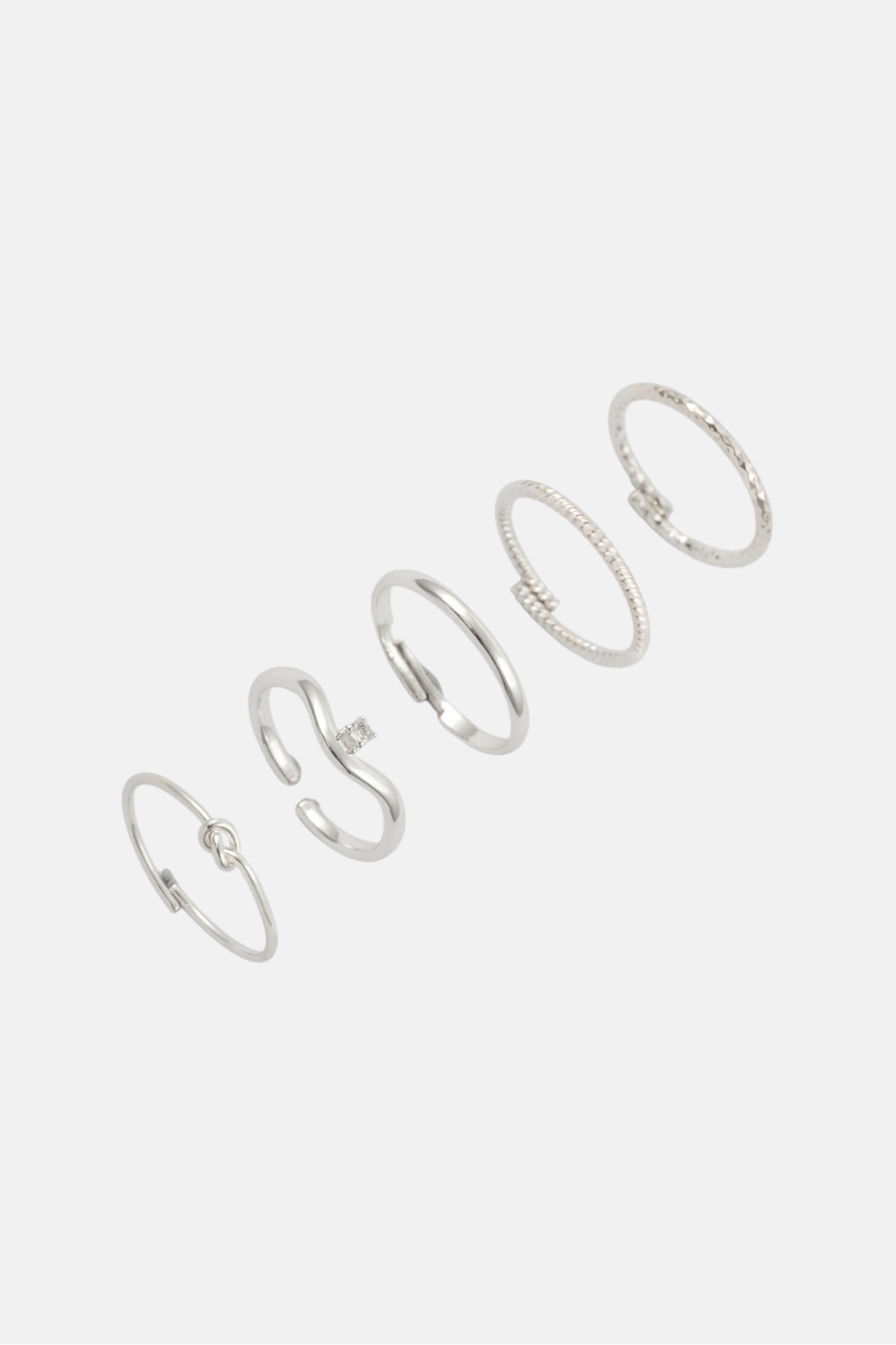 SILVER FLOATING CZ KNOT 5 PACK RING ADJUSTABLE