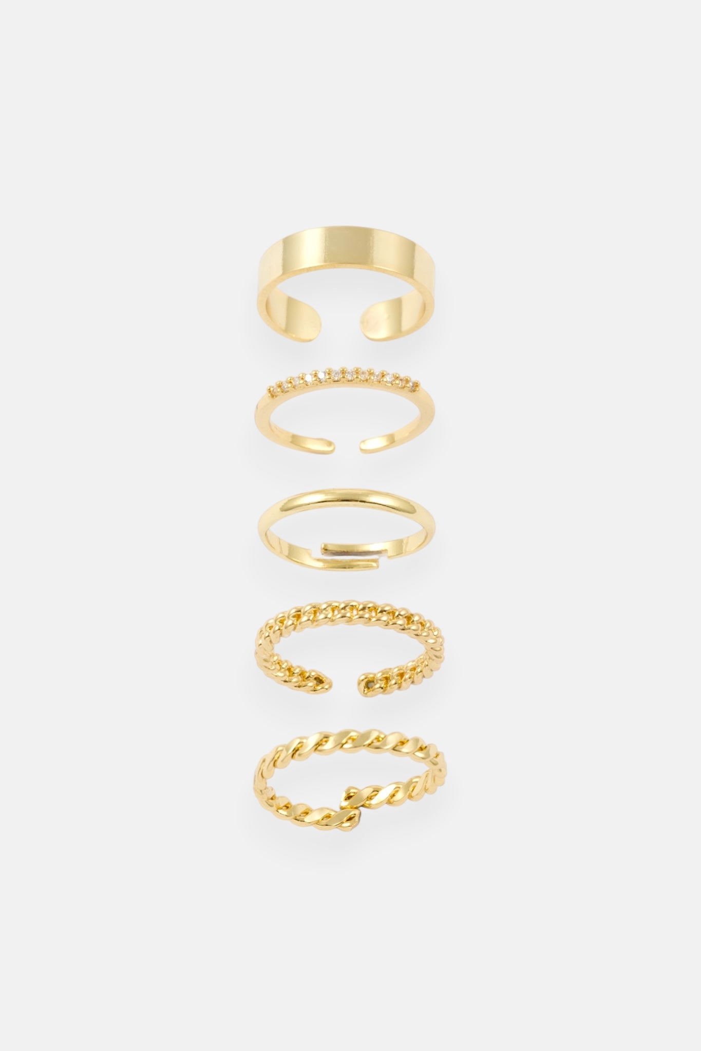 GOLD THICK POLISHED 5 PACK RING ADJUSTABLE