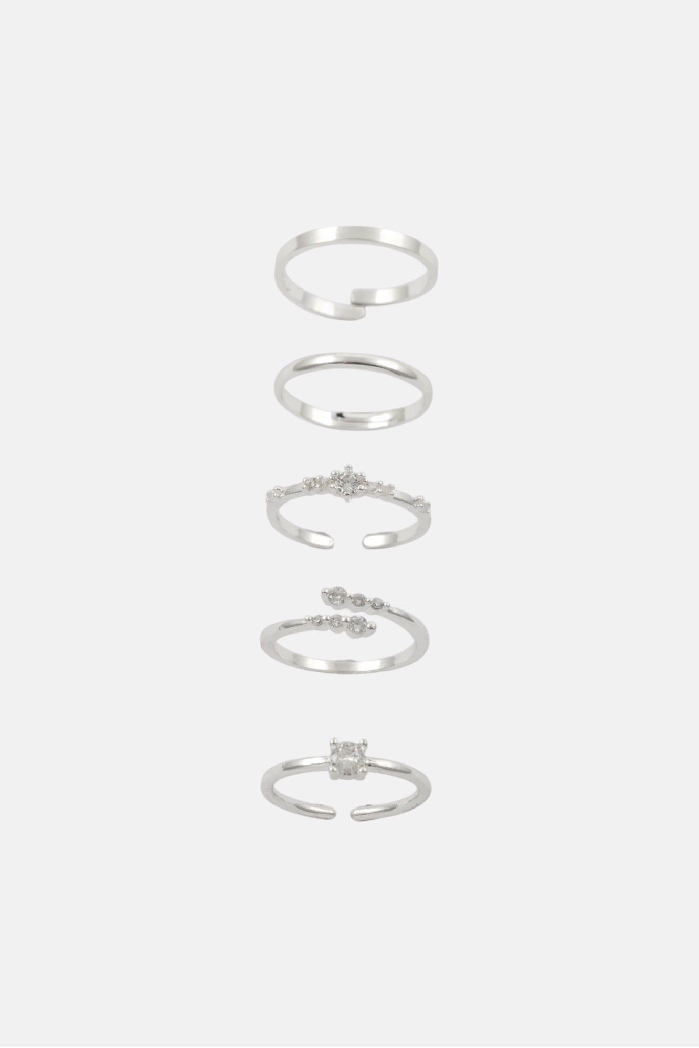 SILVER CZ CLASSIC DELICATE 5 PACK ADJUSTABLE RING