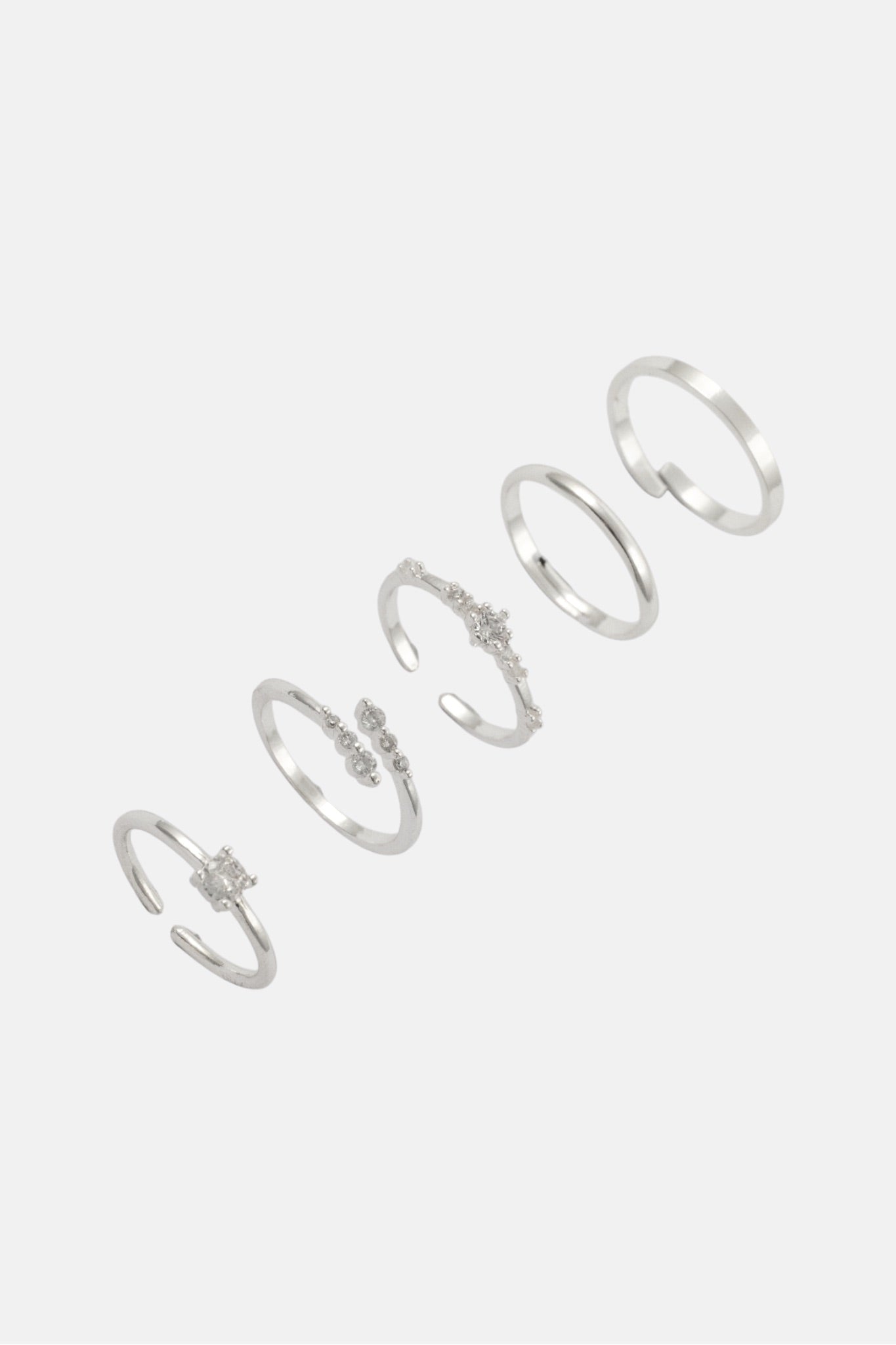 SILVER CZ CLASSIC DELICATE 5 PACK ADJUSTABLE RING