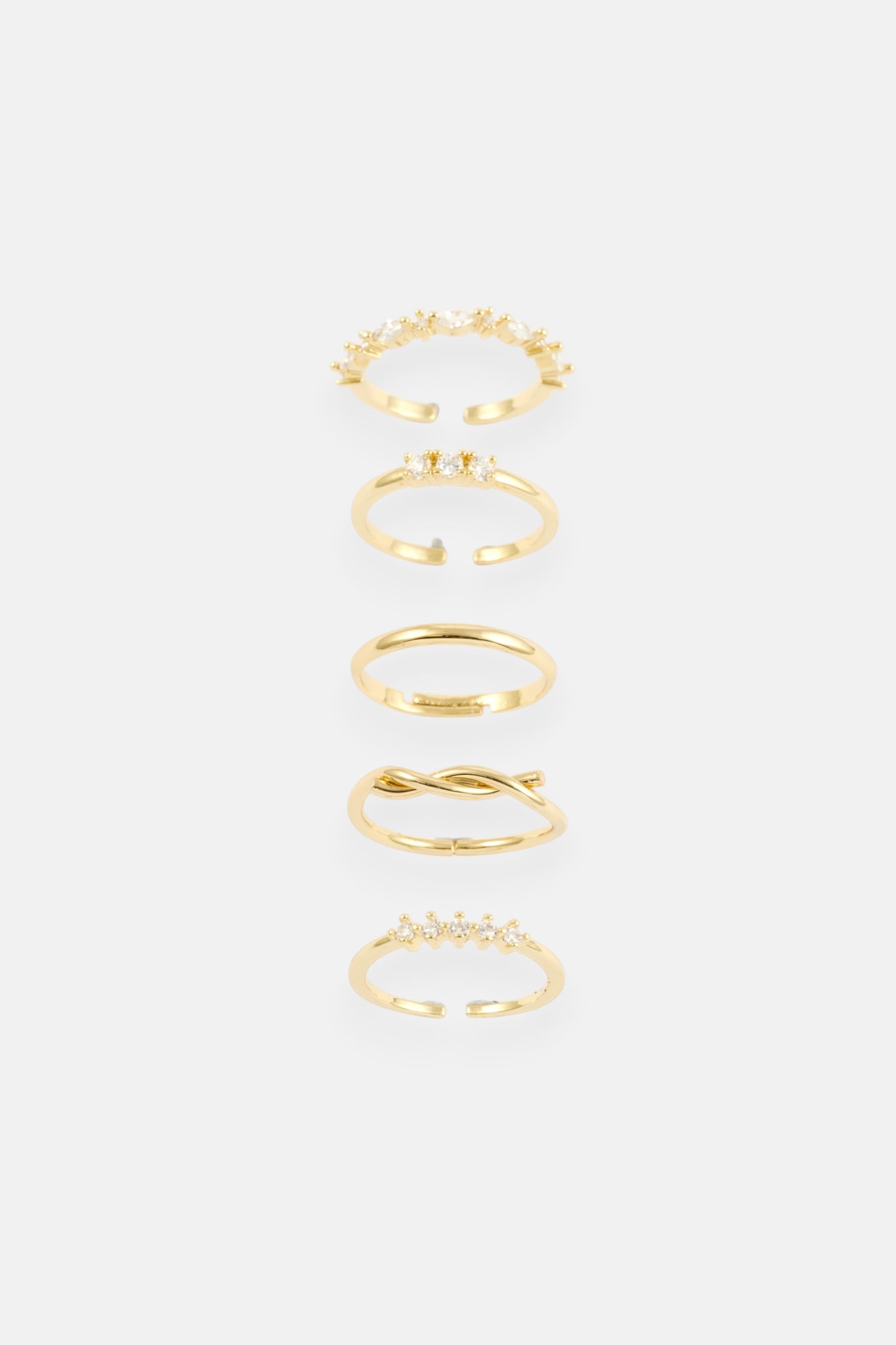 GOLD CZ TWIST 5 PACK ADJUSTABLE RING
