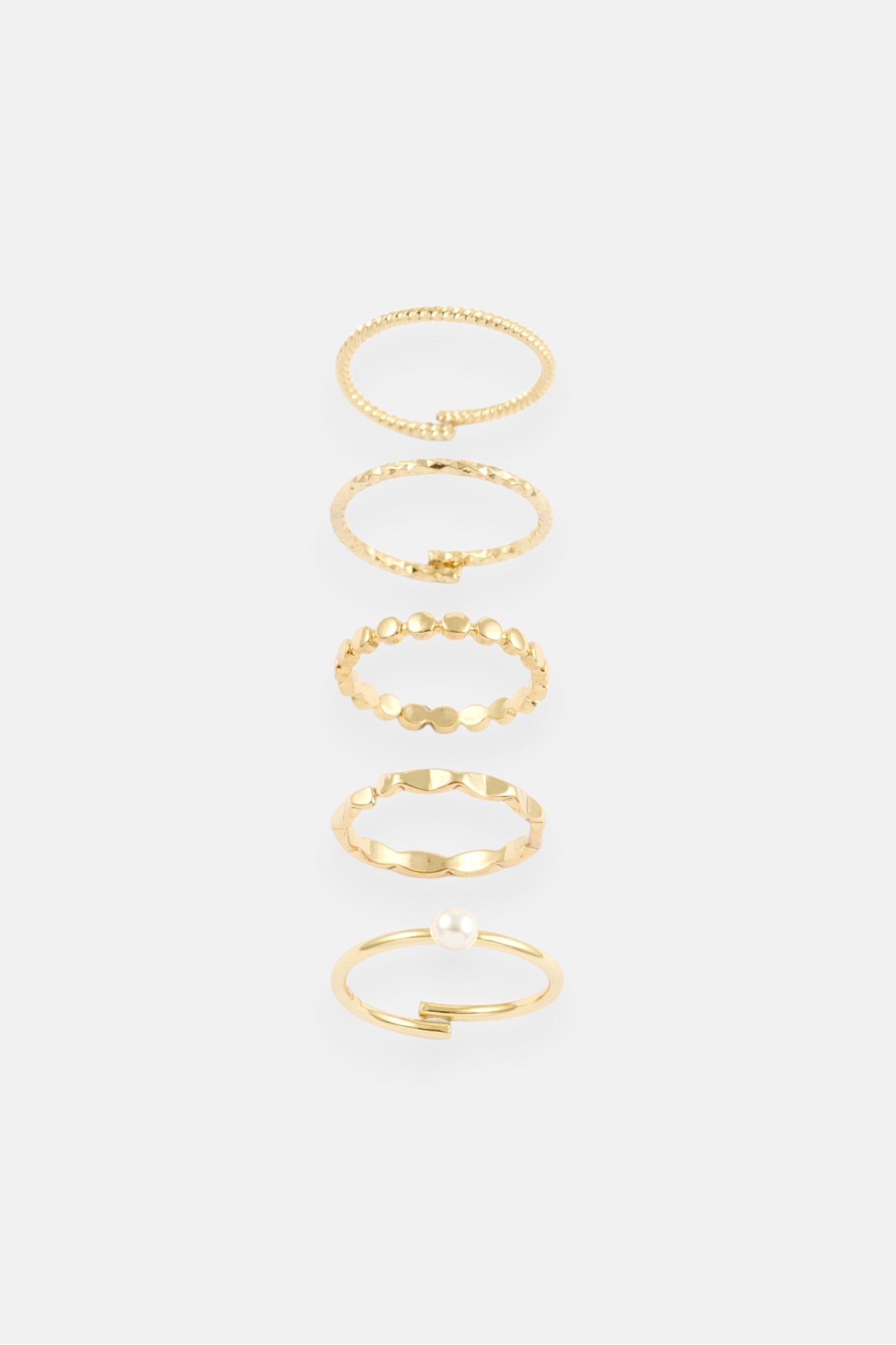 GOLD PEARL BEZEL 5 PACK ADJUSTABLE RING