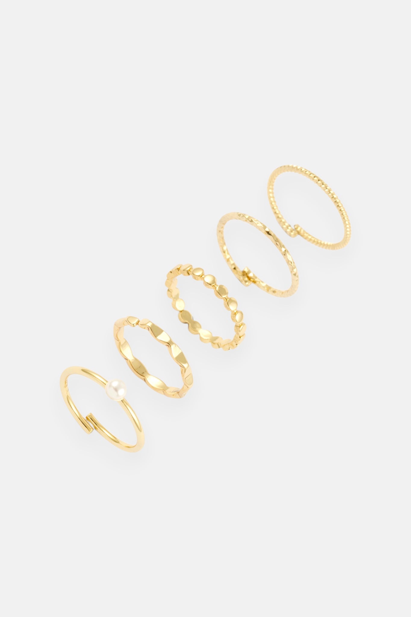GOLD PEARL BEZEL 5 PACK ADJUSTABLE RING