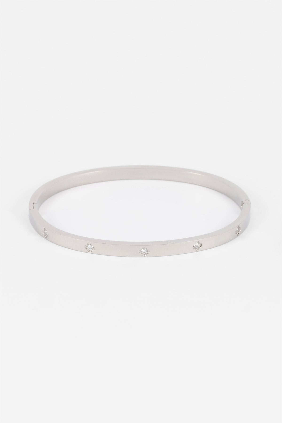 WATERPROOF SILVER CUBIC ZIRCONIA FLOWER BANGLE