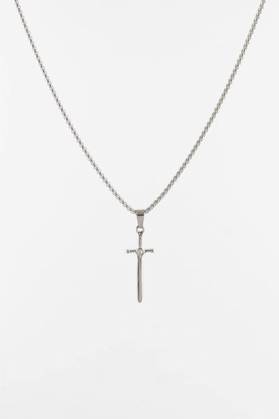 SILVER BOX CHAIN WITH SWORD PENDANT NECKLACE