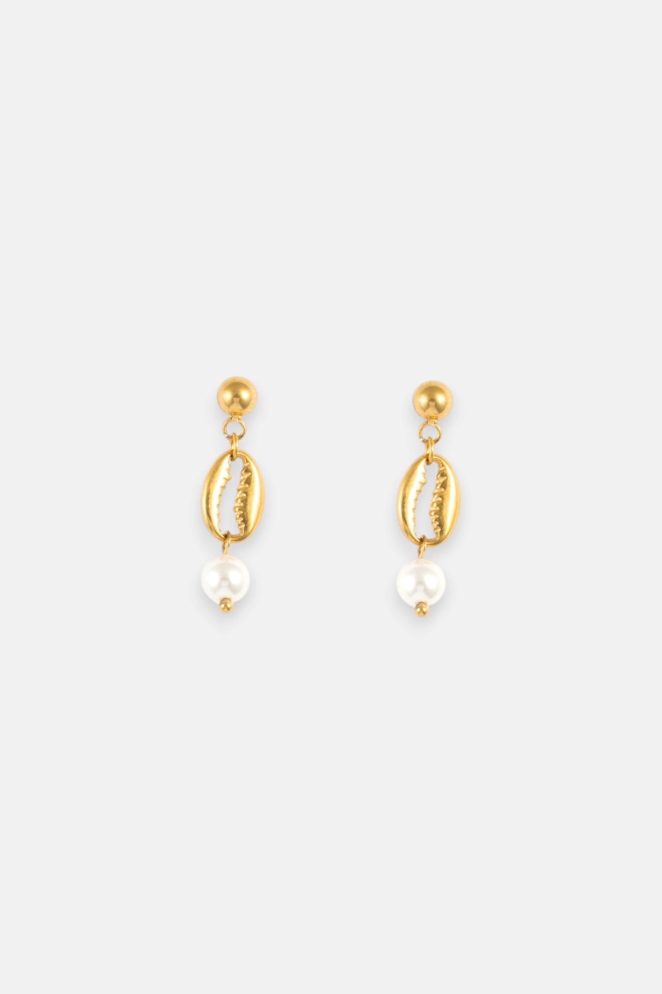 WP GOLD SHELL AND PEARL DROP STUD EARRINGS