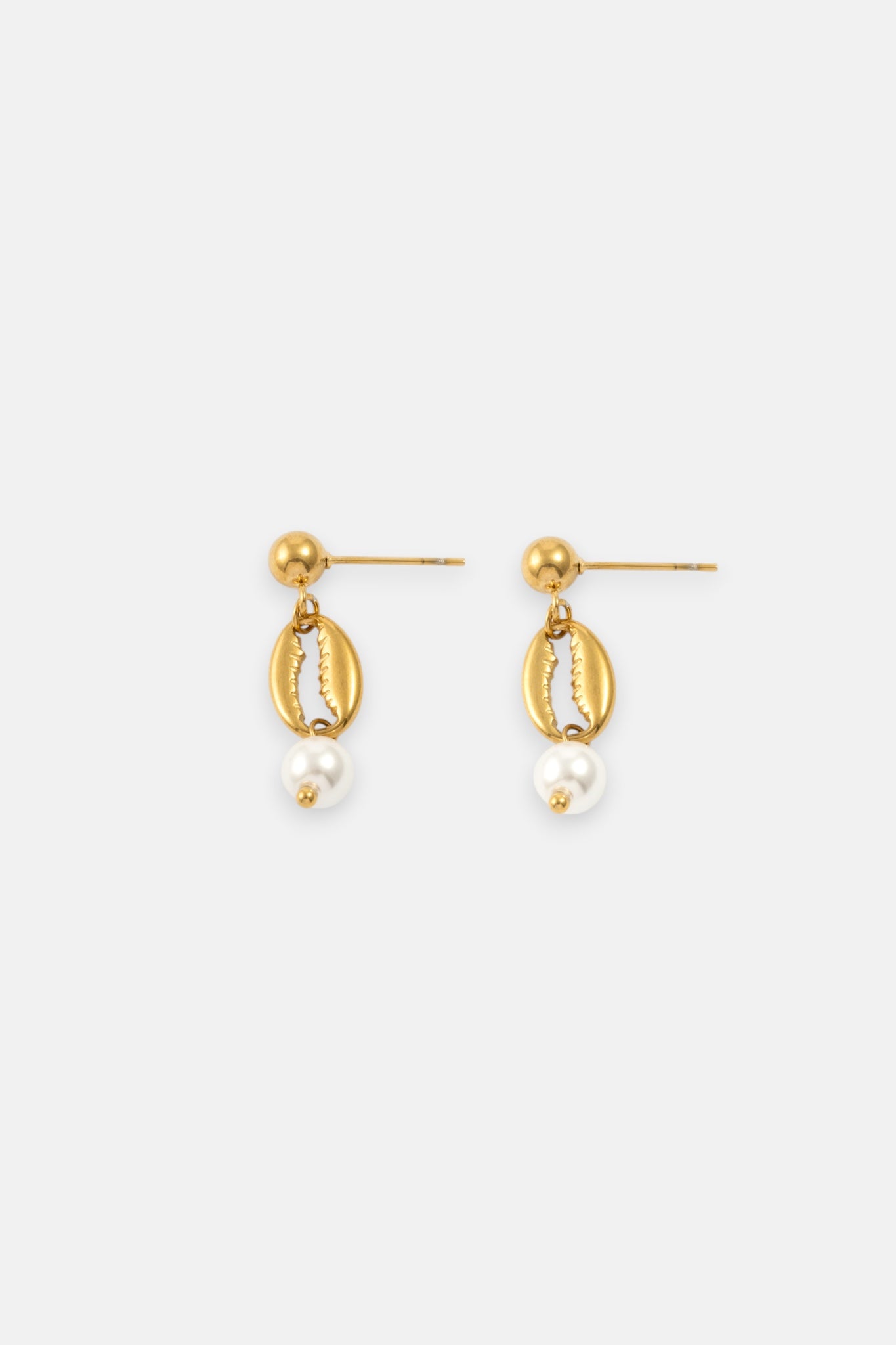 WP GOLD SHELL AND PEARL DROP STUD EARRINGS
