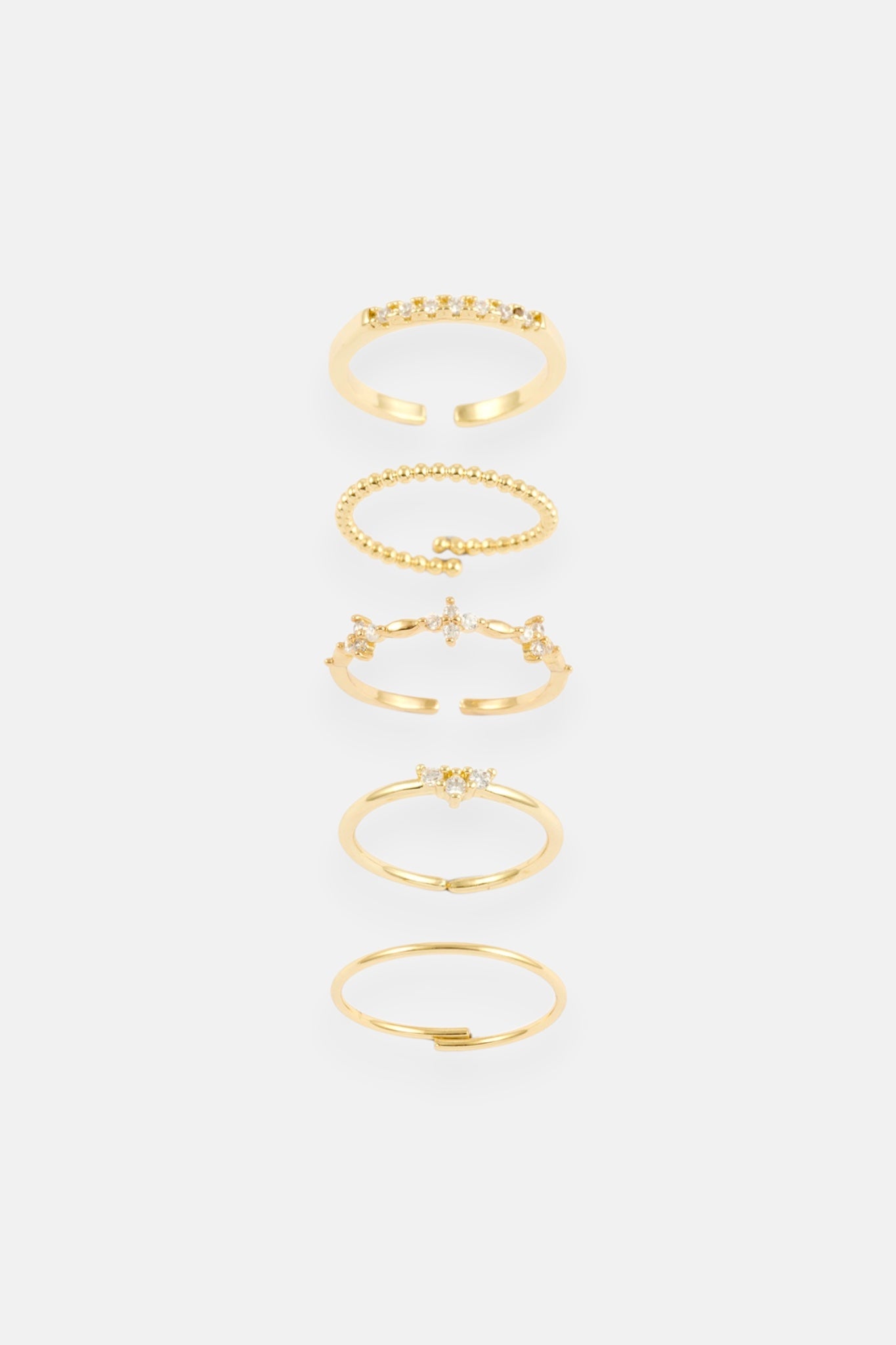 GOLD CZ FLOWER STATION ADJUSTABLE RING 5 PACK