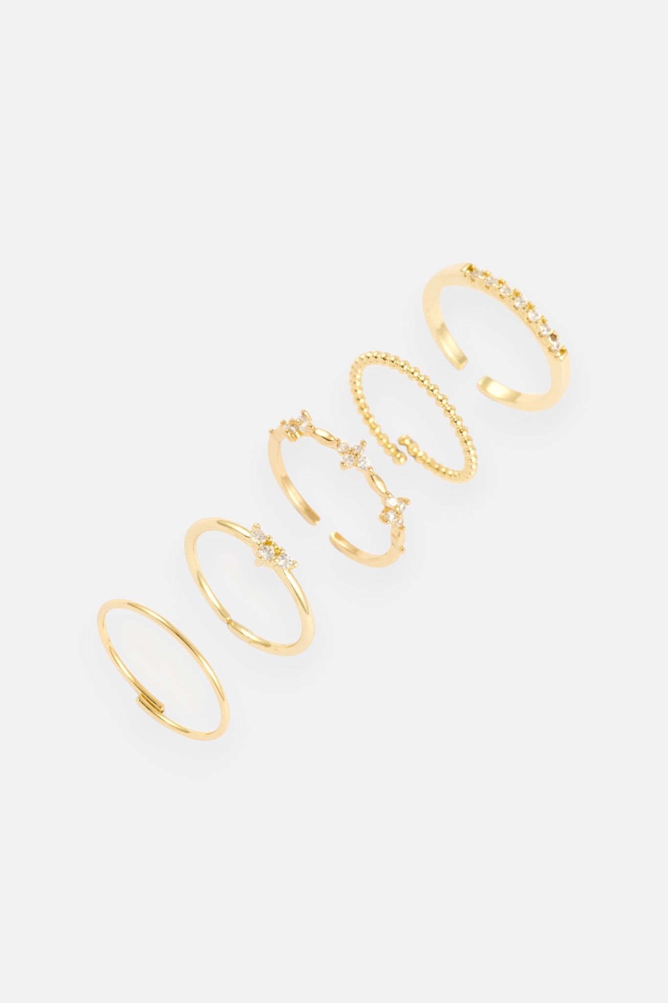 GOLD CZ FLOWER STATION ADJUSTABLE RING 5 PACK