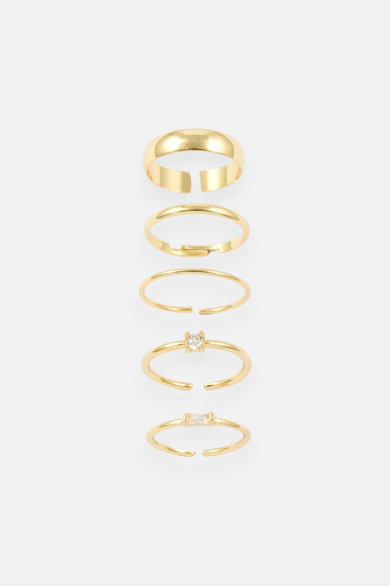 GOLD CZ POLISHED CLASSIC ADJUSTABLE RING 5 PACK
