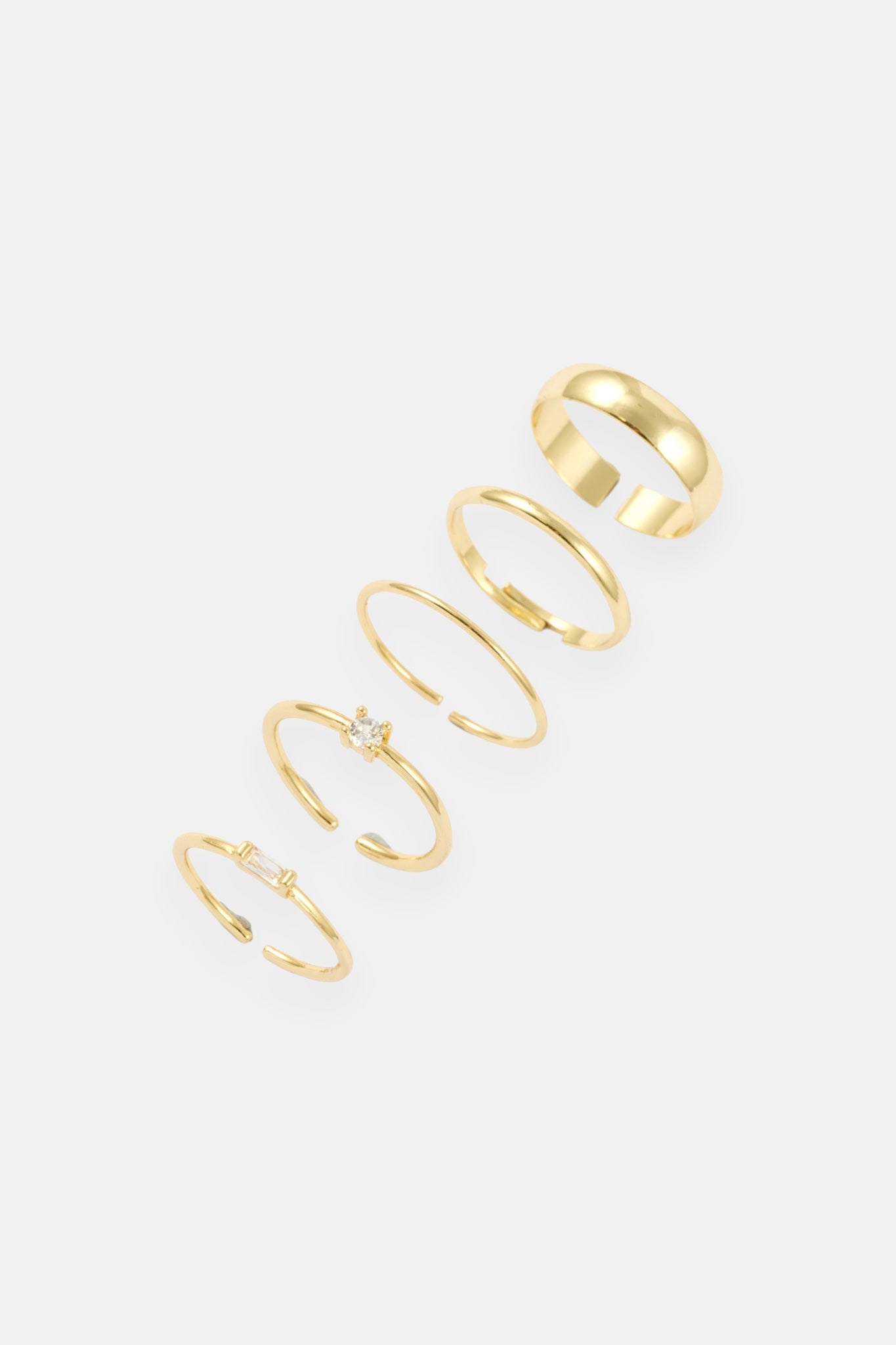 GOLD CZ POLISHED CLASSIC ADJUSTABLE RING 5 PACK