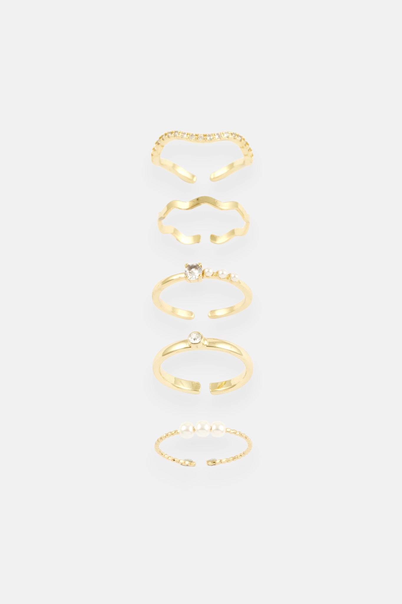 GOLD CZ PEARL DELICATE ADJUSTABLE RING 5 PACK