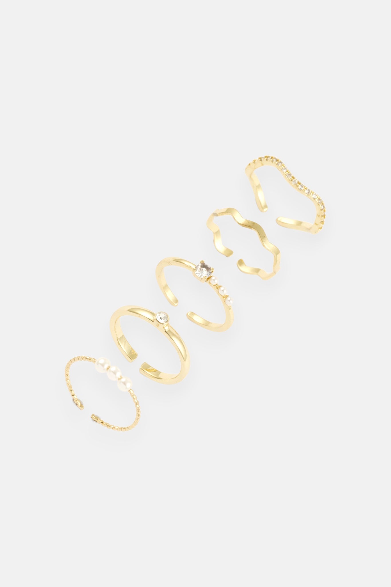 GOLD CZ PEARL DELICATE ADJUSTABLE RING 5 PACK