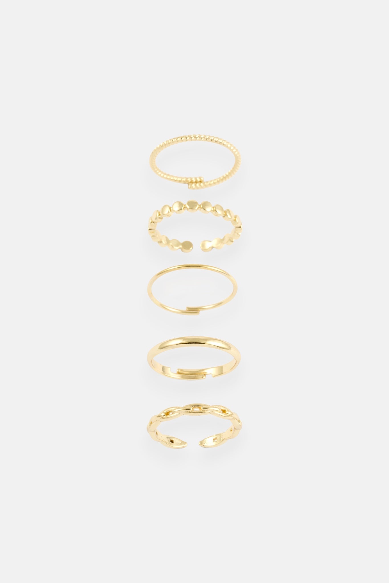GOLD POLISHED LINK ADJUSTABLE RING 5 PACK