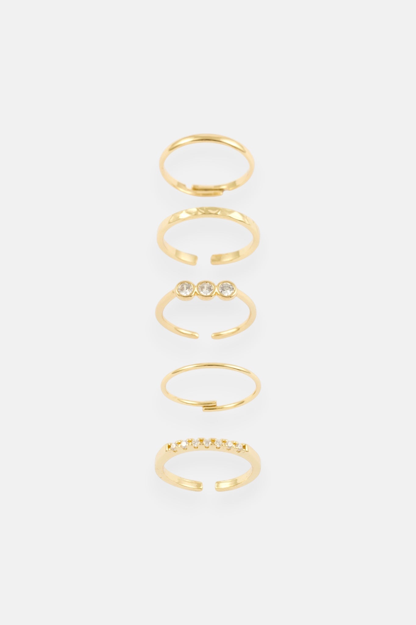 GOLD CUBIC ZIRCONIA BEZEL ADJUSTABLE RING 5 PACK