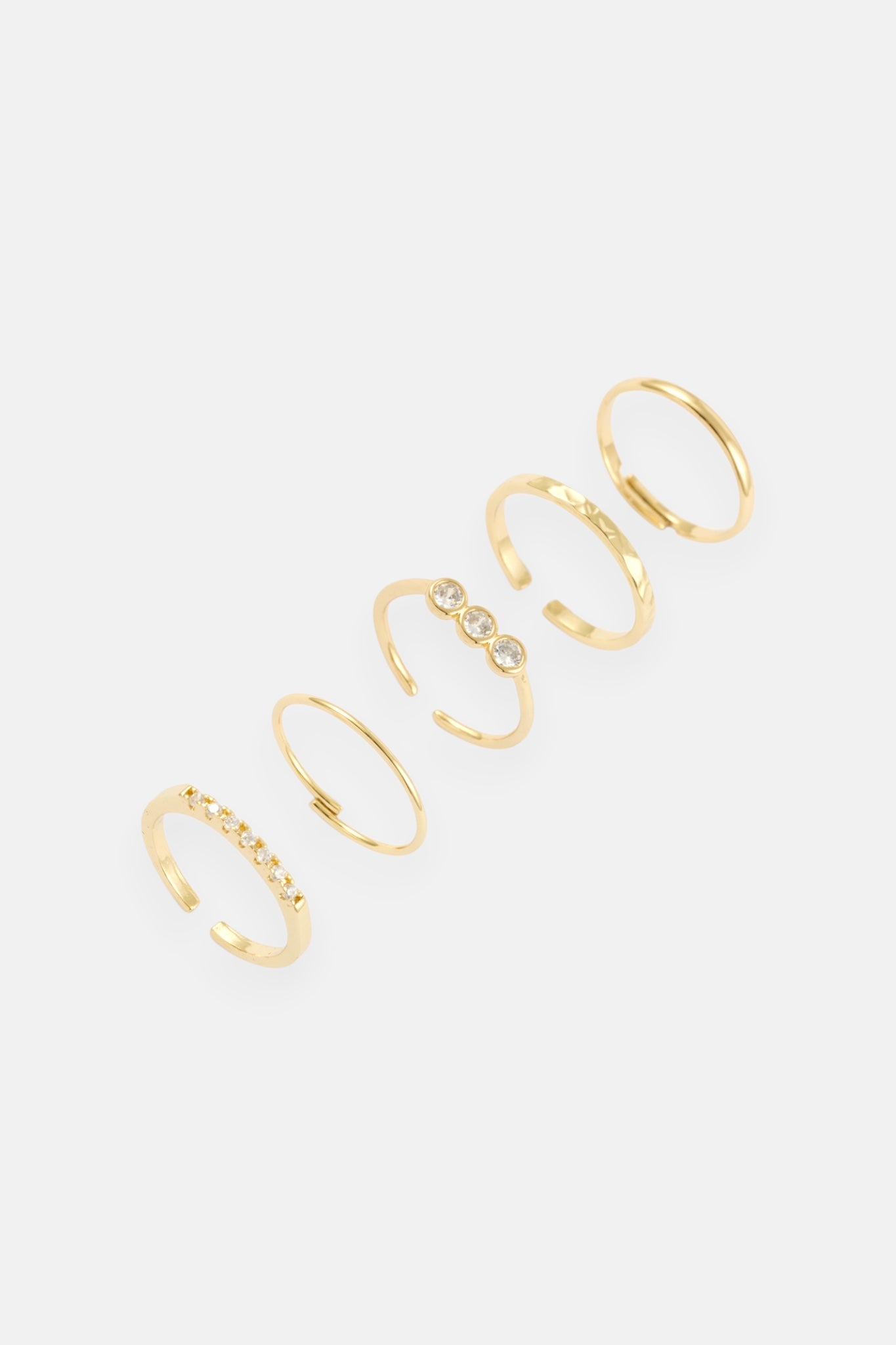 GOLD CUBIC ZIRCONIA BEZEL ADJUSTABLE RING 5 PACK