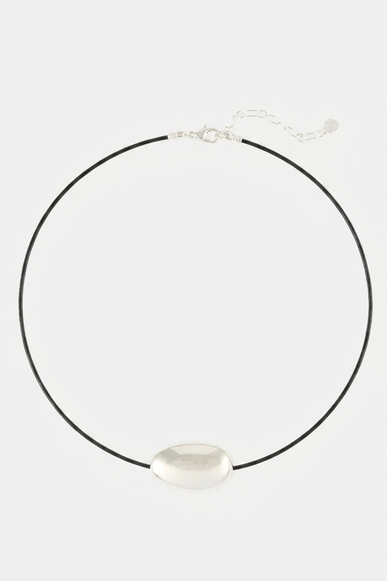 SILVER PEBBLE BLACK CORD NECKLACE