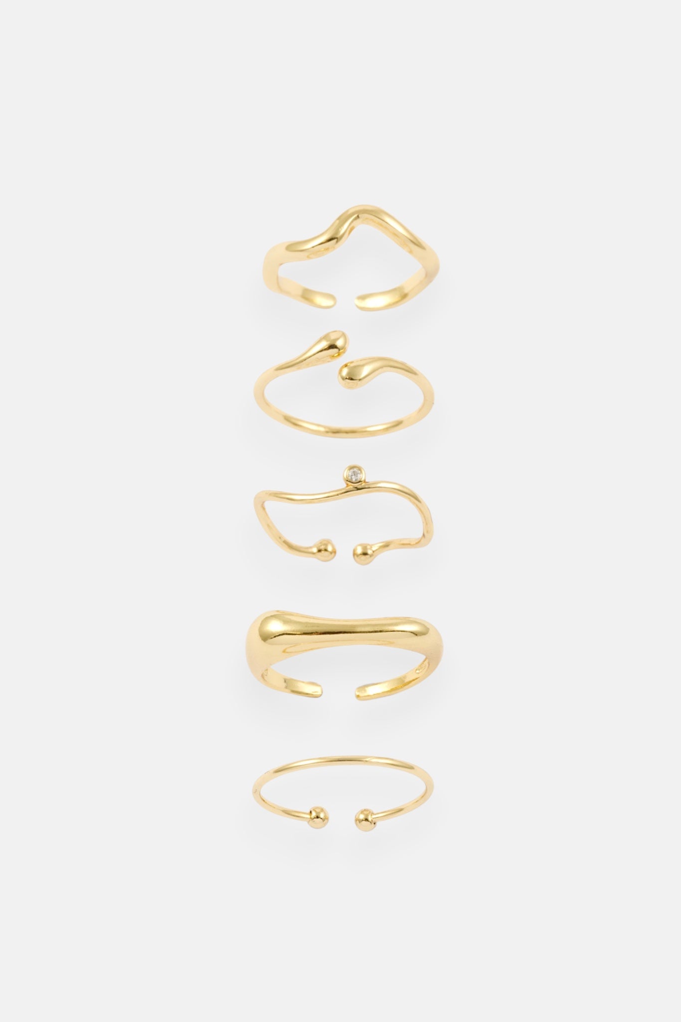GOLD POLISHED WAVE ABSTRACT 5 RING ADJ PACK